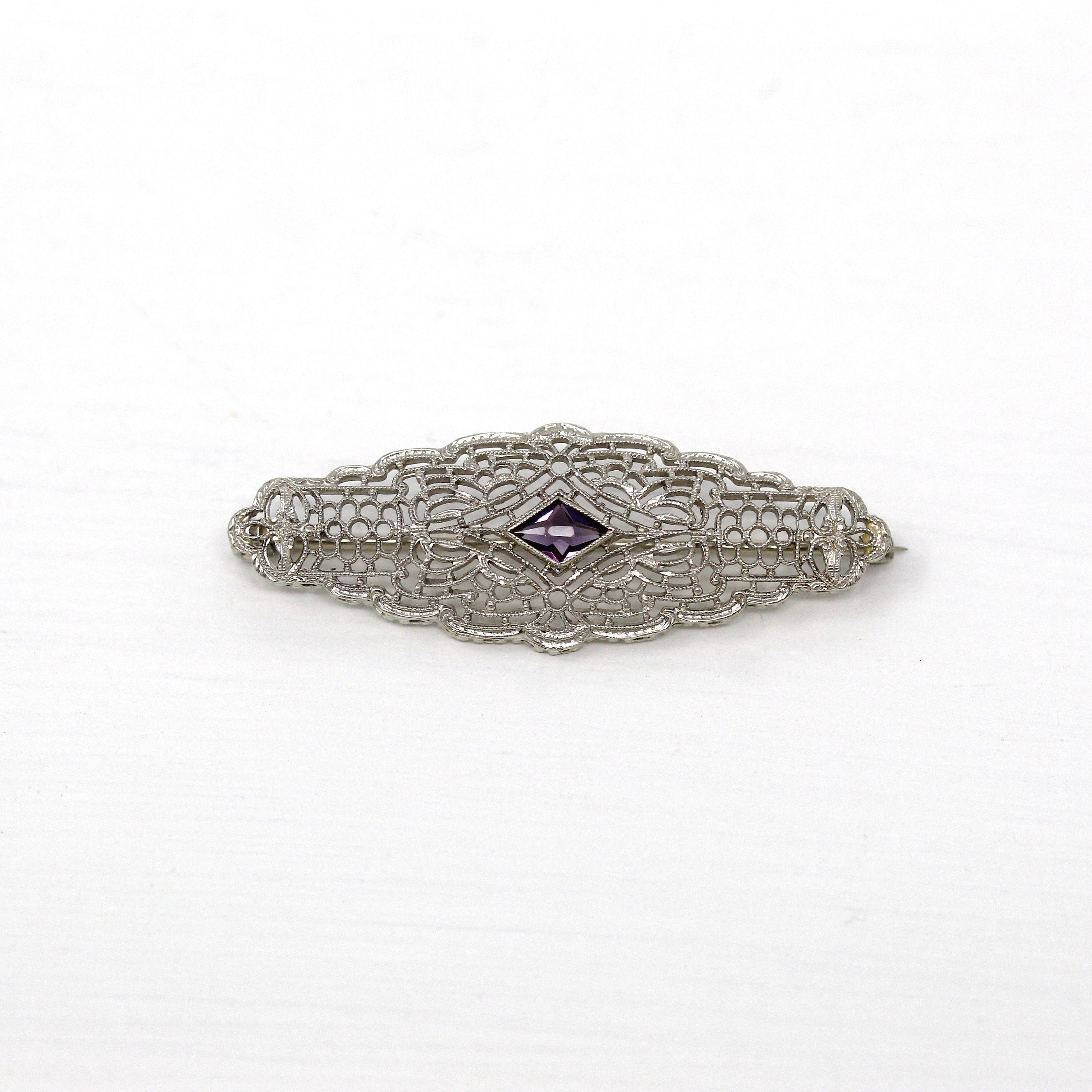 Antique art deco amethyst purple buy glass sterling silver pin brooch