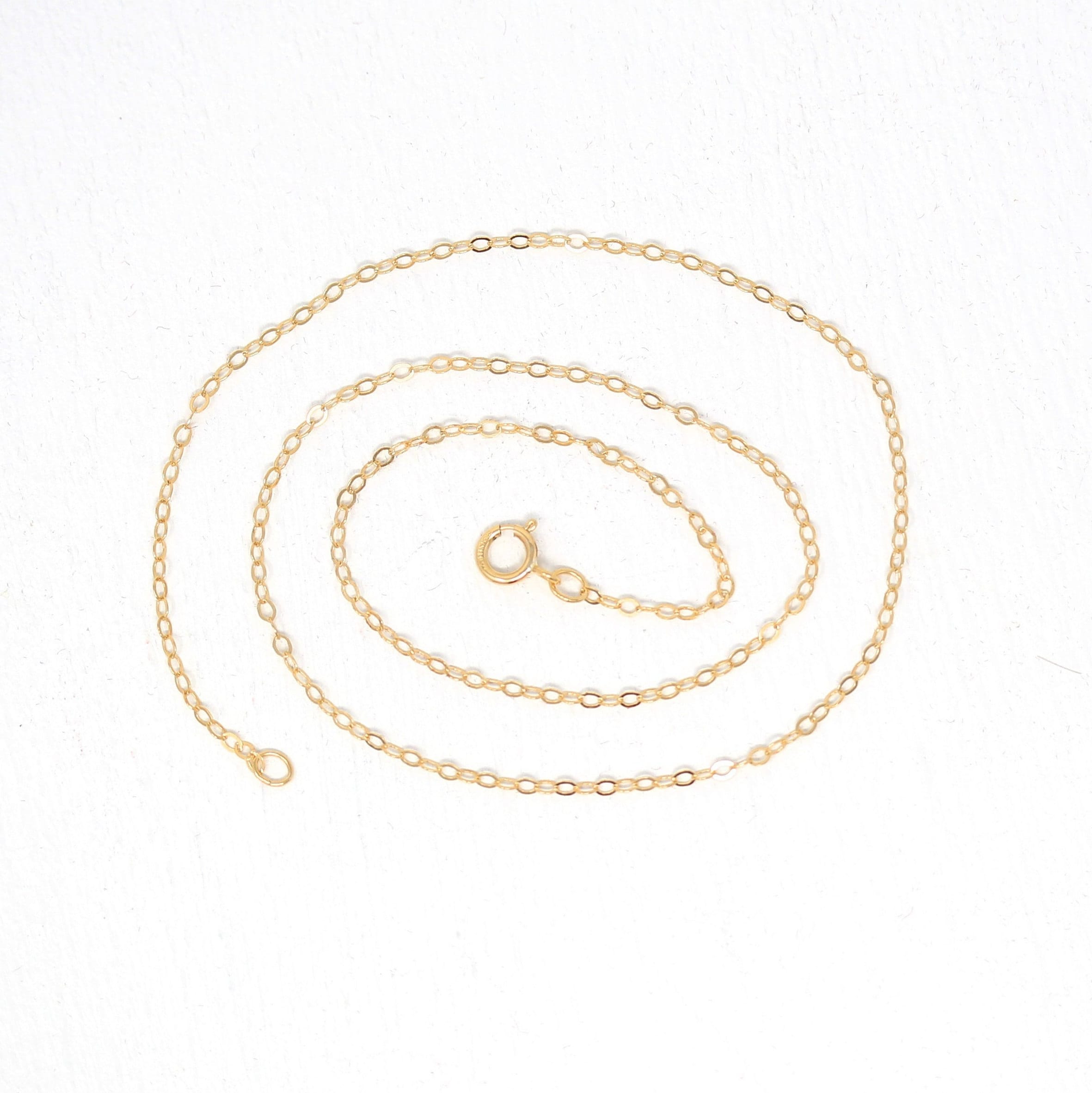 Gold Filled Chain - 14 Inch 14/20 GF Necklace - 1.5 mm Flat Cable Neck Chain with Spring Ring - Bright Finish New Wholesale Jewelry Supply