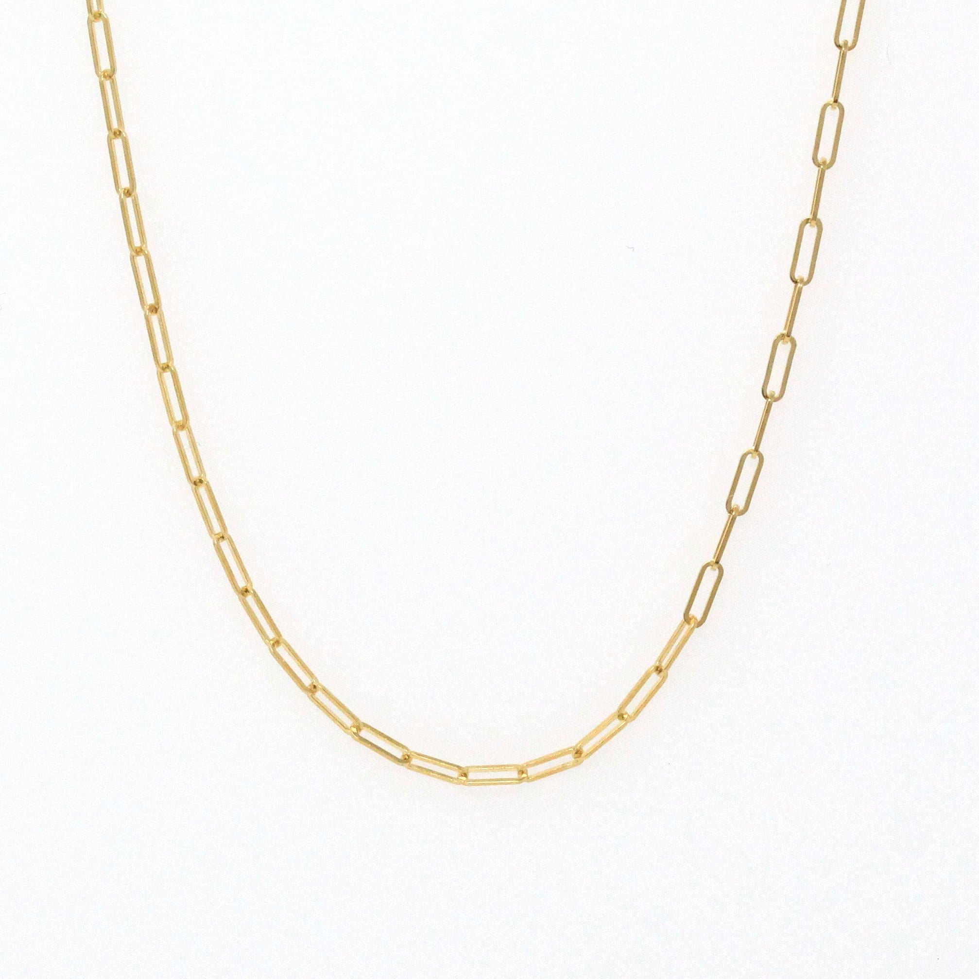 14k Yellow Gold Paperclip Chain - Art Deco Style 18 Inch High Polished Dainty Link Fine Jewelry - 1.5 mm Lobster Claw Clasp Necklace Supply