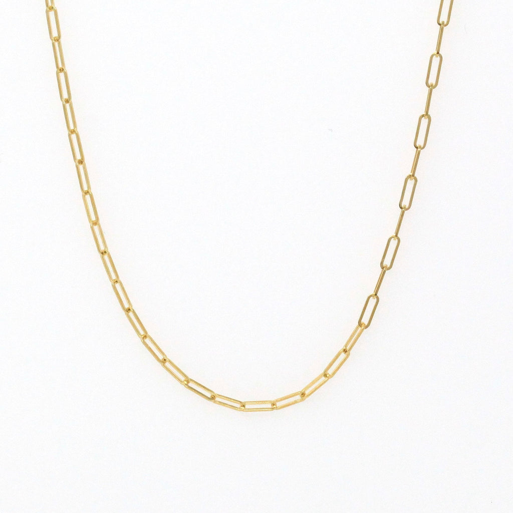 14k Yellow Gold Paperclip Chain - Art Deco Style 18 Inch High Polished Dainty Link Fine Jewelry - 1.5 mm Lobster Claw Clasp Necklace Supply