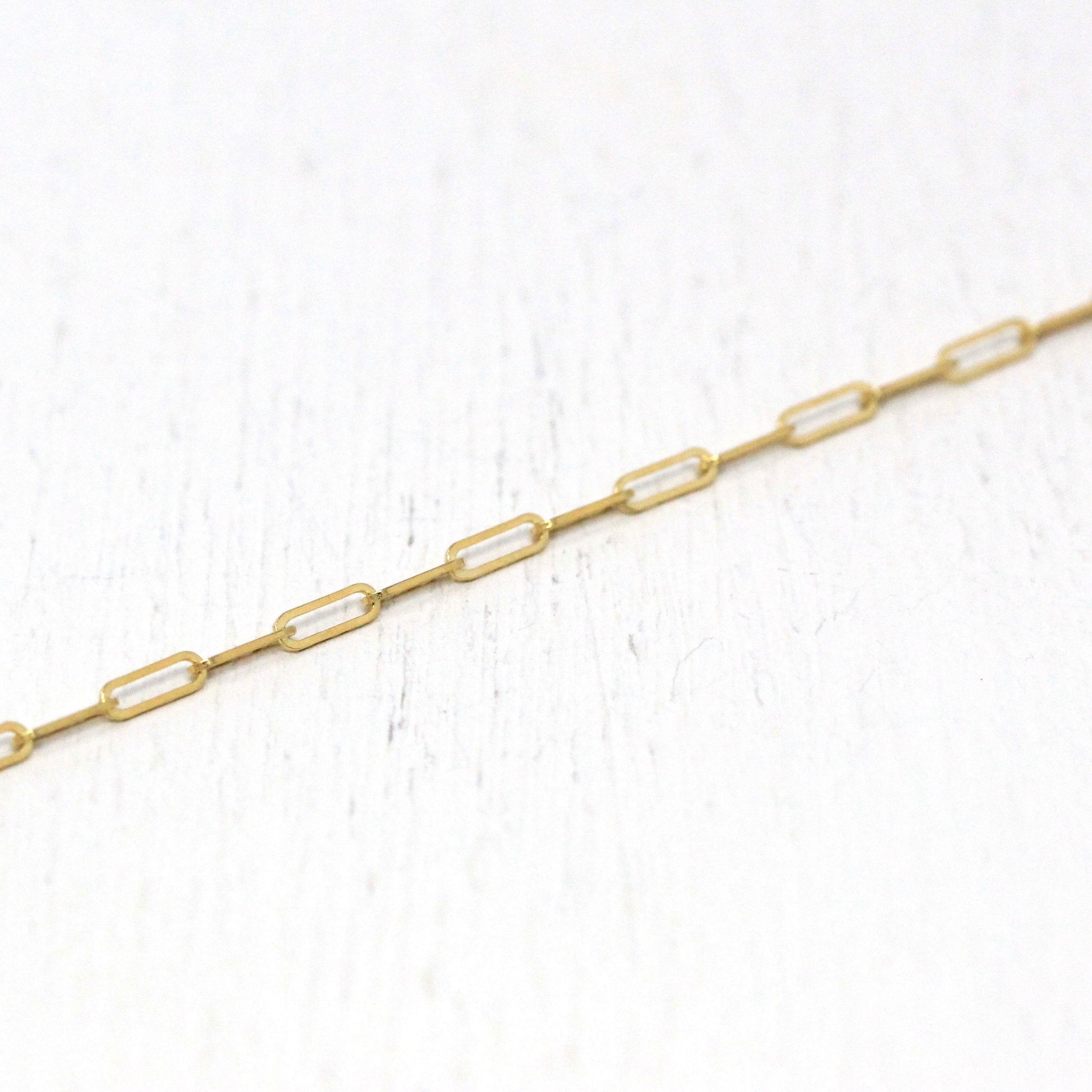 14k Yellow Gold Paperclip Chain - Art Deco Style 18 Inch High Polished Dainty Link Fine Jewelry - 1.5 mm Lobster Claw Clasp Necklace Supply