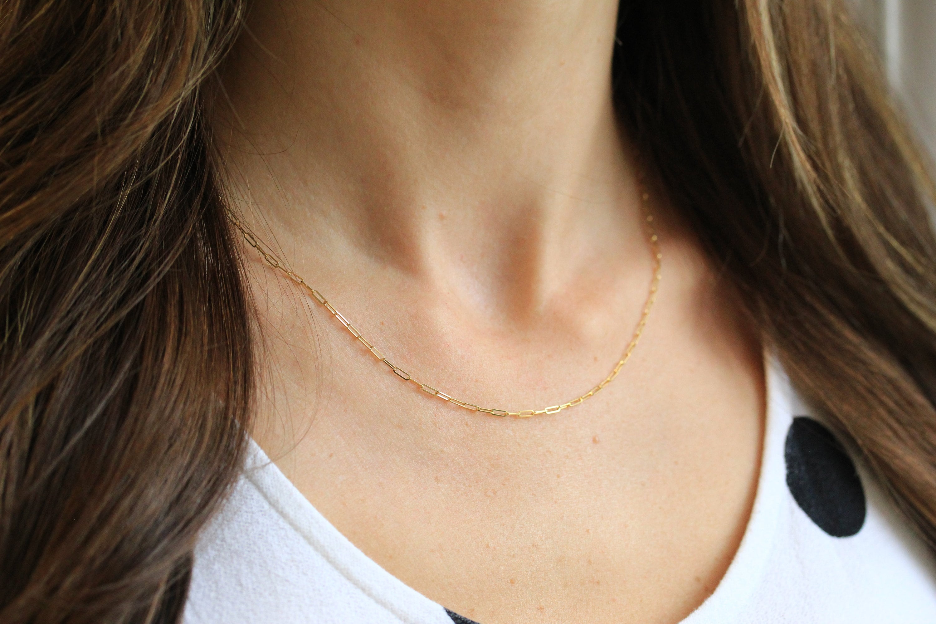 14k Yellow Gold Paperclip Chain - Art Deco Style 18 Inch High Polished Dainty Link Fine Jewelry - 1.5 mm Lobster Claw Clasp Necklace Supply