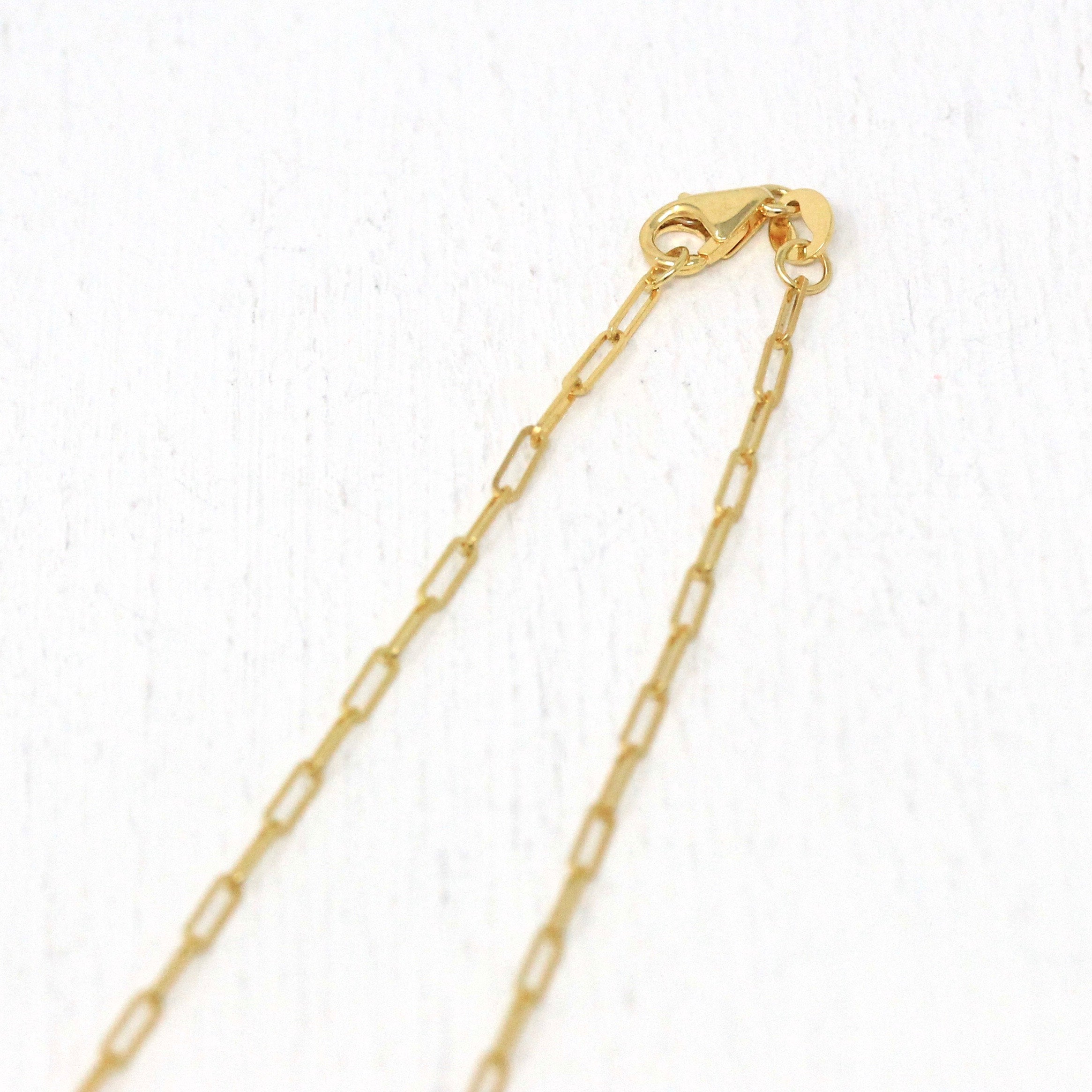 14k Yellow Gold Paperclip Chain - Art Deco Style 18 Inch High Polished Dainty Link Fine Jewelry - 1.5 mm Lobster Claw Clasp Necklace Supply