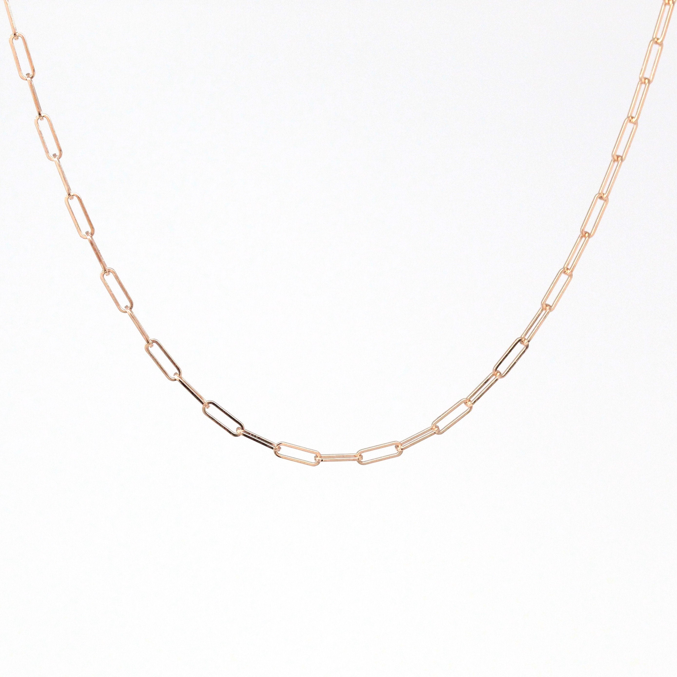 14k Rose Gold Paperclip Chain - Art Deco Style 18 Inch High Polished Dainty Link Fine Jewelry - 1.5 mm Lobster Claw Clasp Necklace Supply