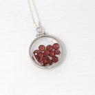 Garnet Shaker Locket - Handcrafted Sterling Silver Lucite Pendant Necklace Charm - Genuine 4 mm 4 CTW Round Faceted Red Gemstones Jewelry