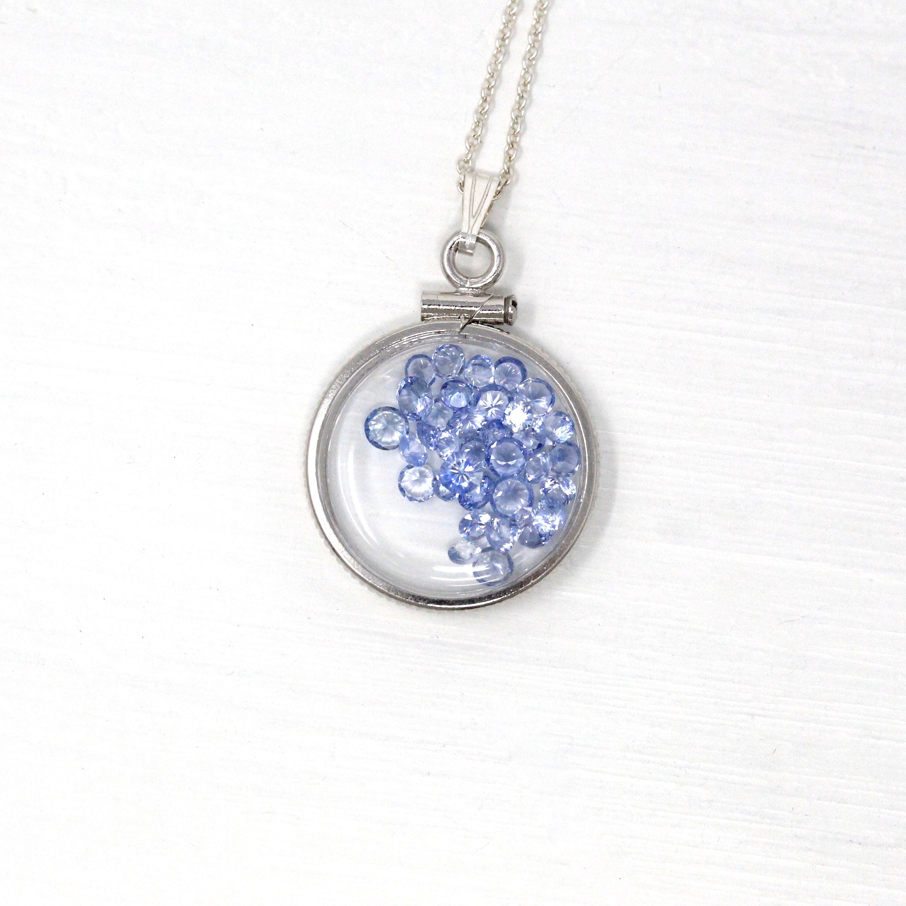 Sapphire Shaker Locket - Handcrafted Sterling Silver Pendant Necklace Charm - Genuine Blue 2 Carats Gemstones September Birthstone Jewelry