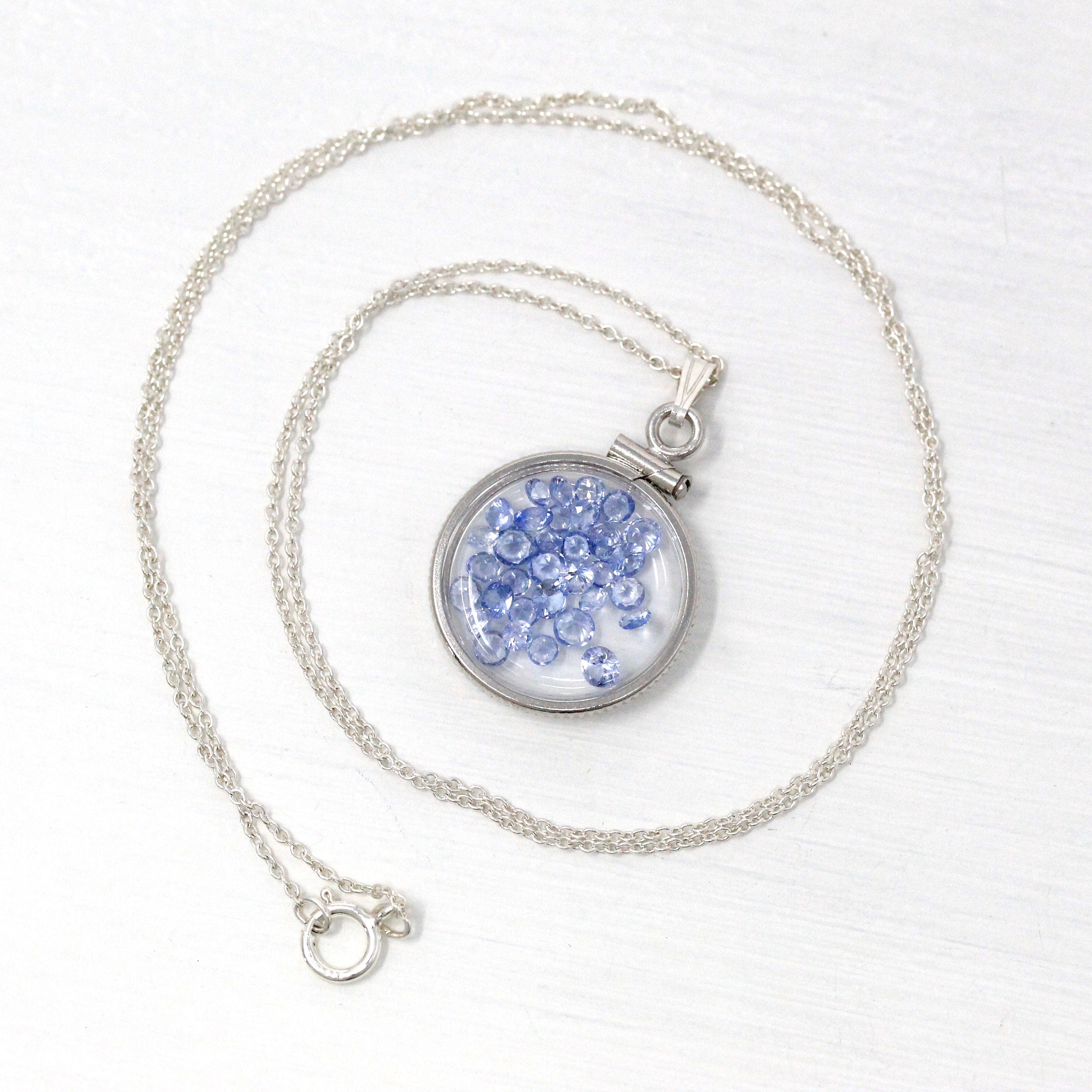 Sapphire Shaker Locket - Handcrafted Sterling Silver Pendant Necklace Charm - Genuine Blue 2 Carats Gemstones September Birthstone Jewelry