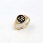 Sale - Vintage Chi Phi Ring - 14k Yellow Gold Black Enamel Signet Statement - 1940s Size 4 1/4 Fraternal Greek Letters ΧΦ Symbolic Jewelry