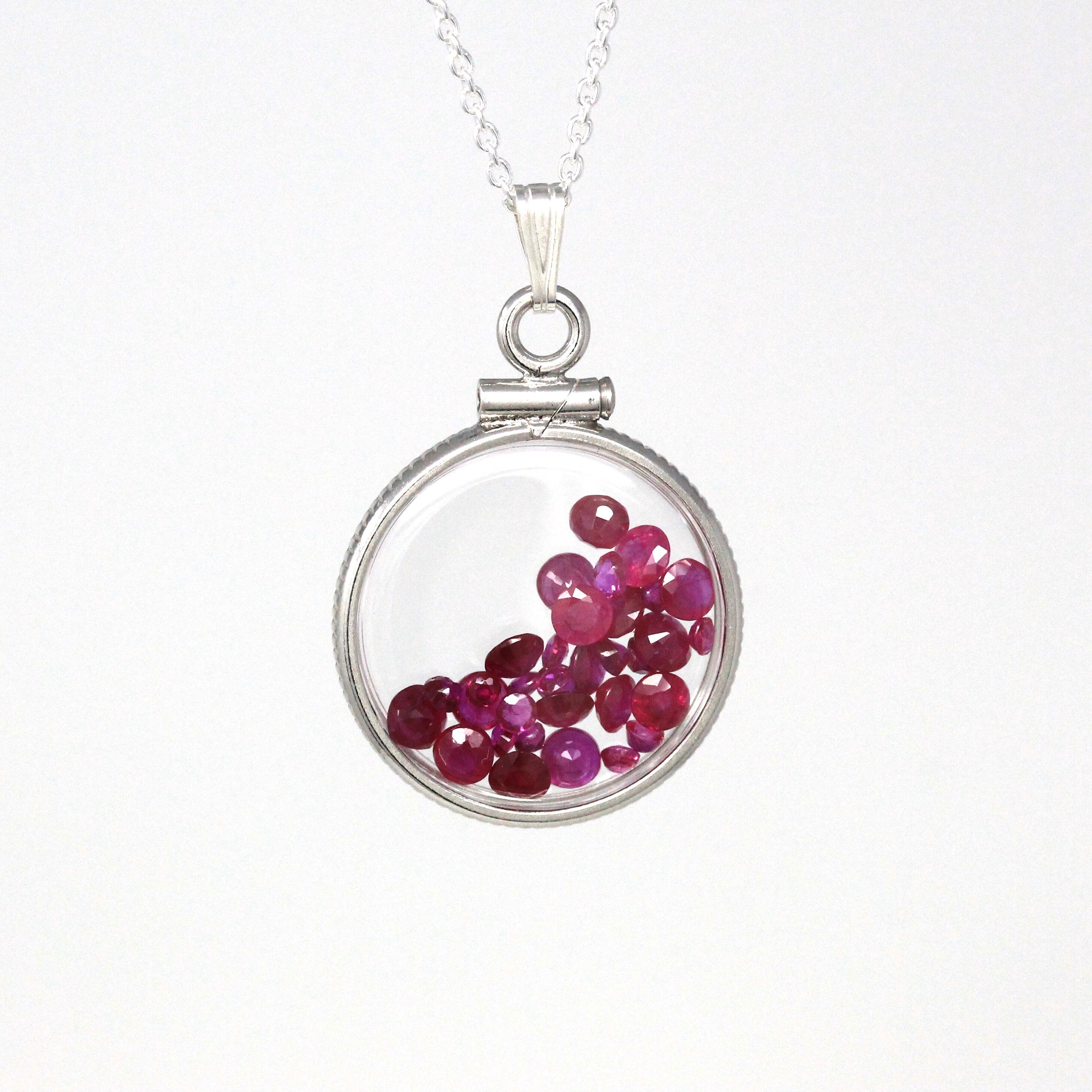 Ruby Shaker Locket - Handcrafted Sterling Silver Brand New Pendant Necklace - Genuine 2.5 CTW Reddish Pink Gemstones July Birthstone Jewelry