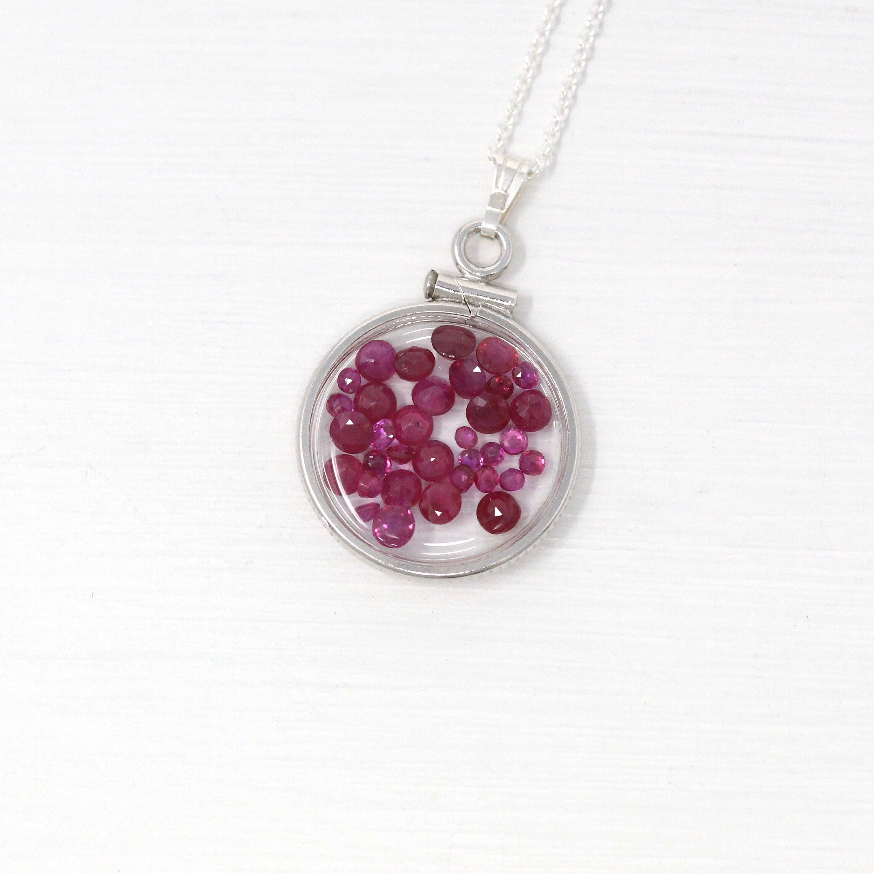 Ruby Shaker Locket - Handcrafted Sterling Silver Brand New Pendant Necklace - Genuine 2.5 CTW Reddish Pink Gemstones July Birthstone Jewelry