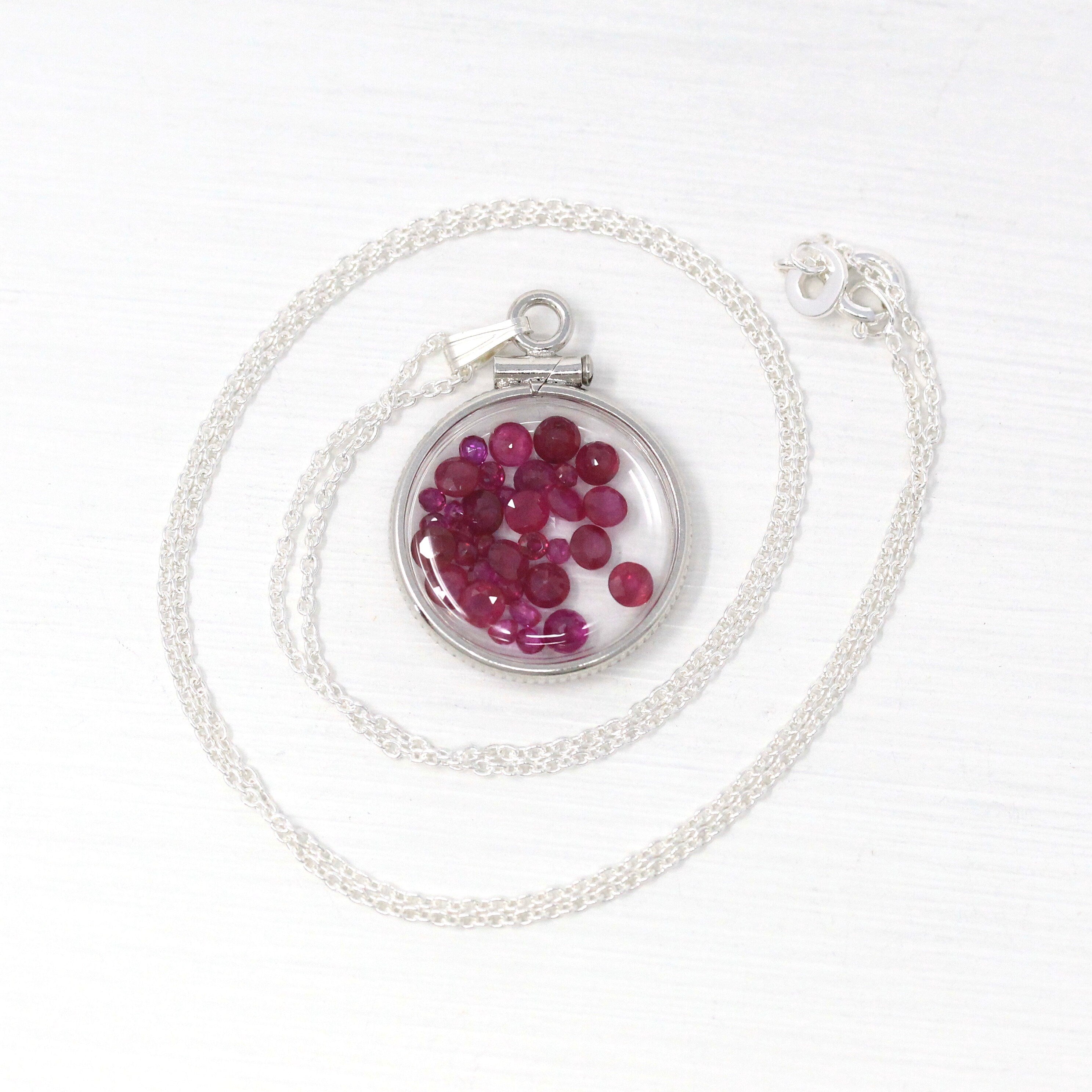 Ruby Shaker Locket - Handcrafted Sterling Silver Brand New Pendant Necklace - Genuine 2.5 CTW Reddish Pink Gemstones July Birthstone Jewelry