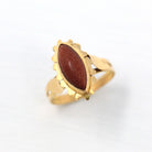 Sale - Vintage Goldstone Ring - Retro 14k Yellow Gold Marquise Cabochon Flower Statement - Circa 1940s Size 7 3/4 Floral 40s Fine Jewelry