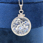 Moonstone Shaker Locket - Handcrafted Sterling Silver Lucite Dime Pendant Necklace Charm - Genuine 2.5 CTW Adularescence Gemstones Jewelry