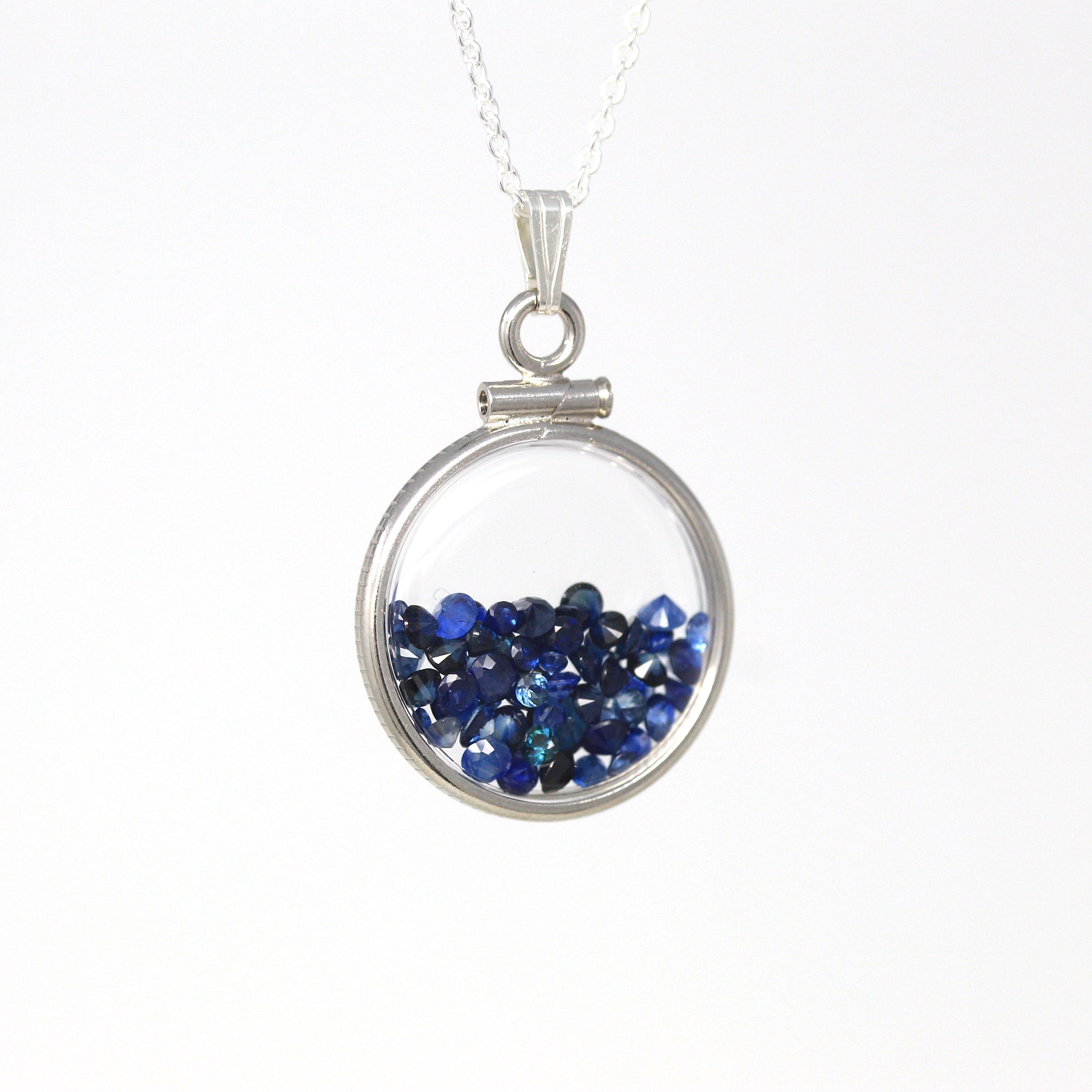 Sapphire Shaker Locket - MJV Handcrafted Sterling Silver Genuine Gems Clear Pendant - 2.5 Carats TW Blue Round Gemstone September Birthstone