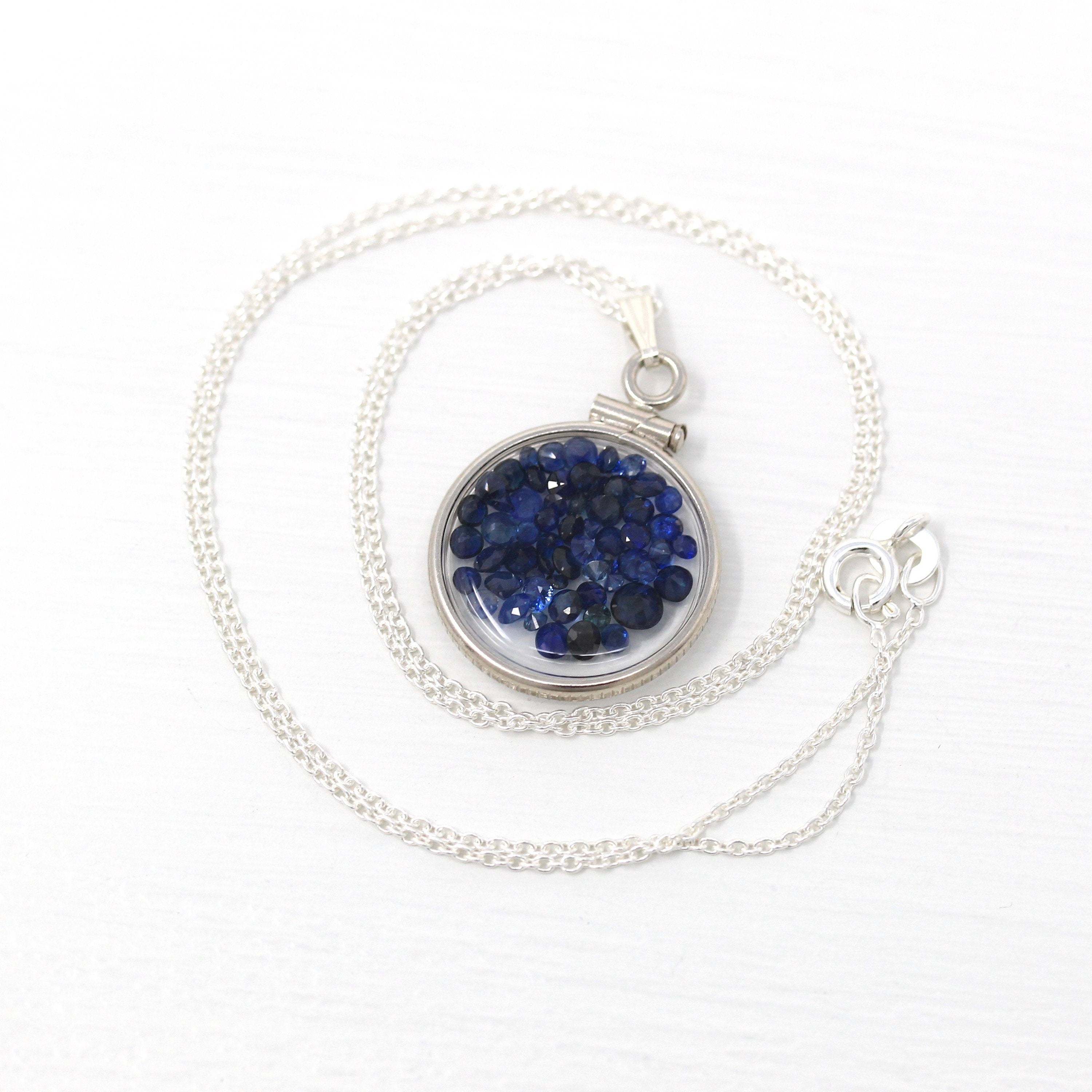 Sapphire Shaker Locket - MJV Handcrafted Sterling Silver Genuine Gems Clear Pendant - 2.5 Carats TW Blue Round Gemstone September Birthstone