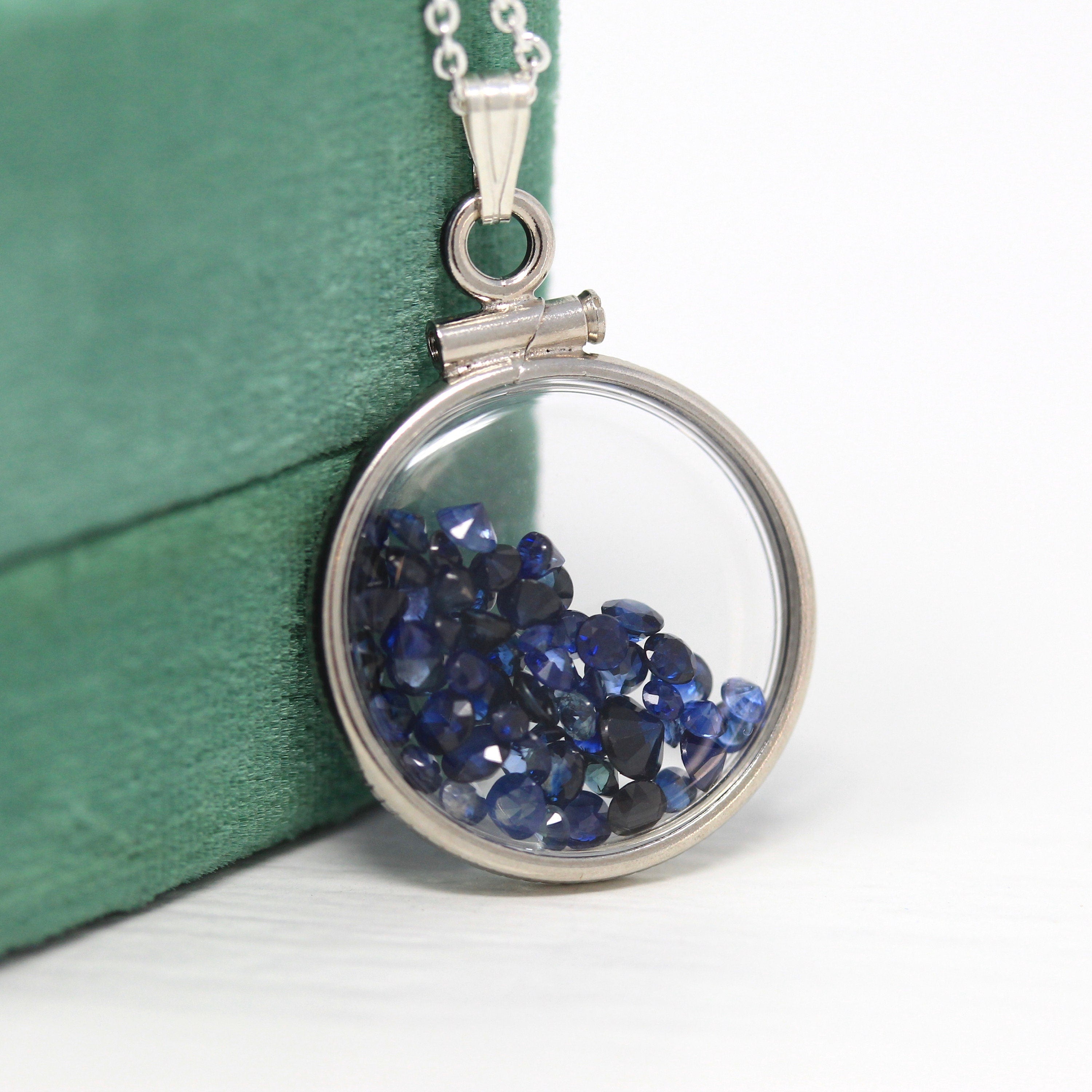 Sapphire Shaker Locket - MJV Handcrafted Sterling Silver Genuine Gems Clear Pendant - 2.5 Carats TW Blue Round Gemstone September Birthstone