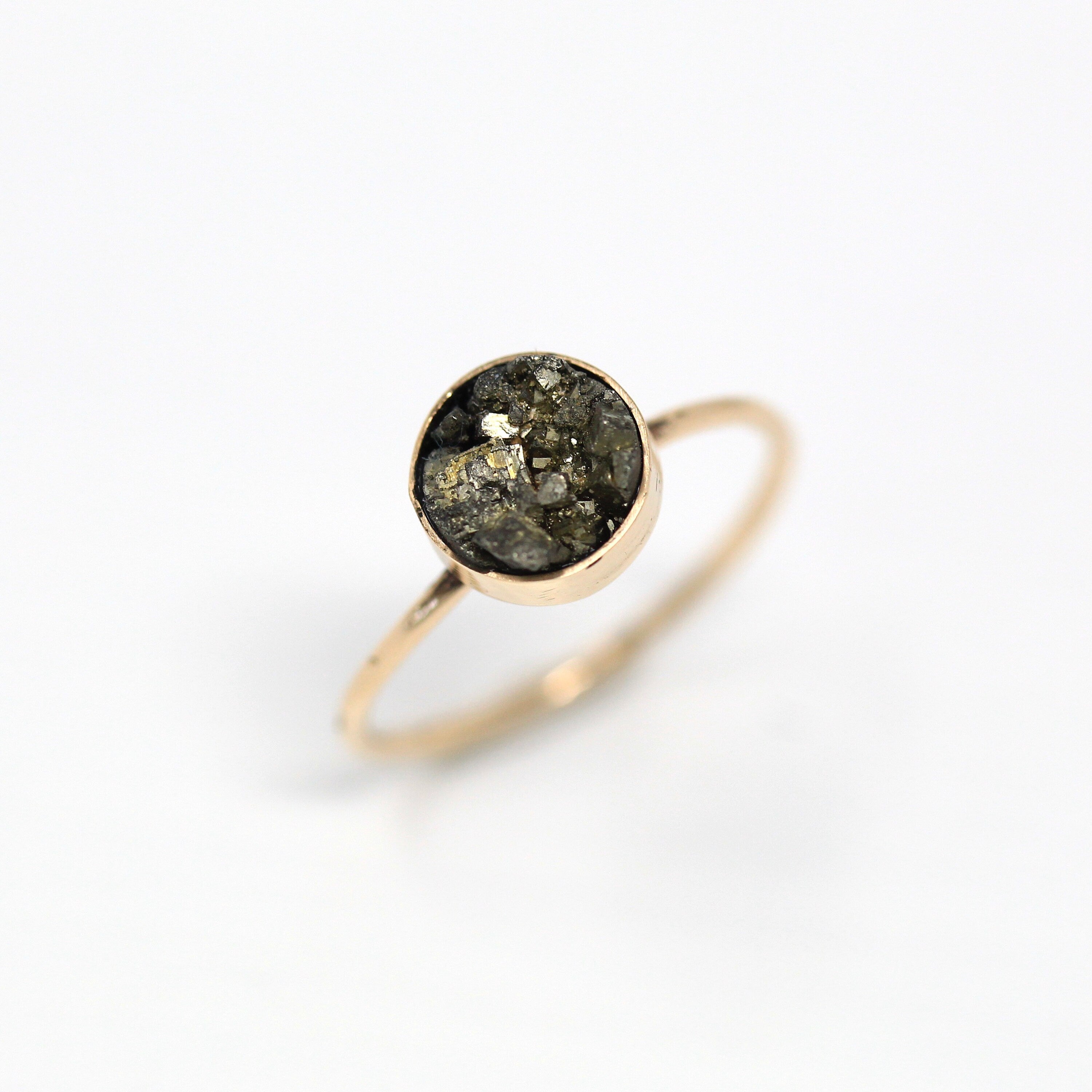 Sale - Antique Pyrite Ring - Edwardian 10k Yellow Gold Stick Pin Conversion - Antique Circa 1910s Era Size 3 1/2 Genuine Metallic Jewelry