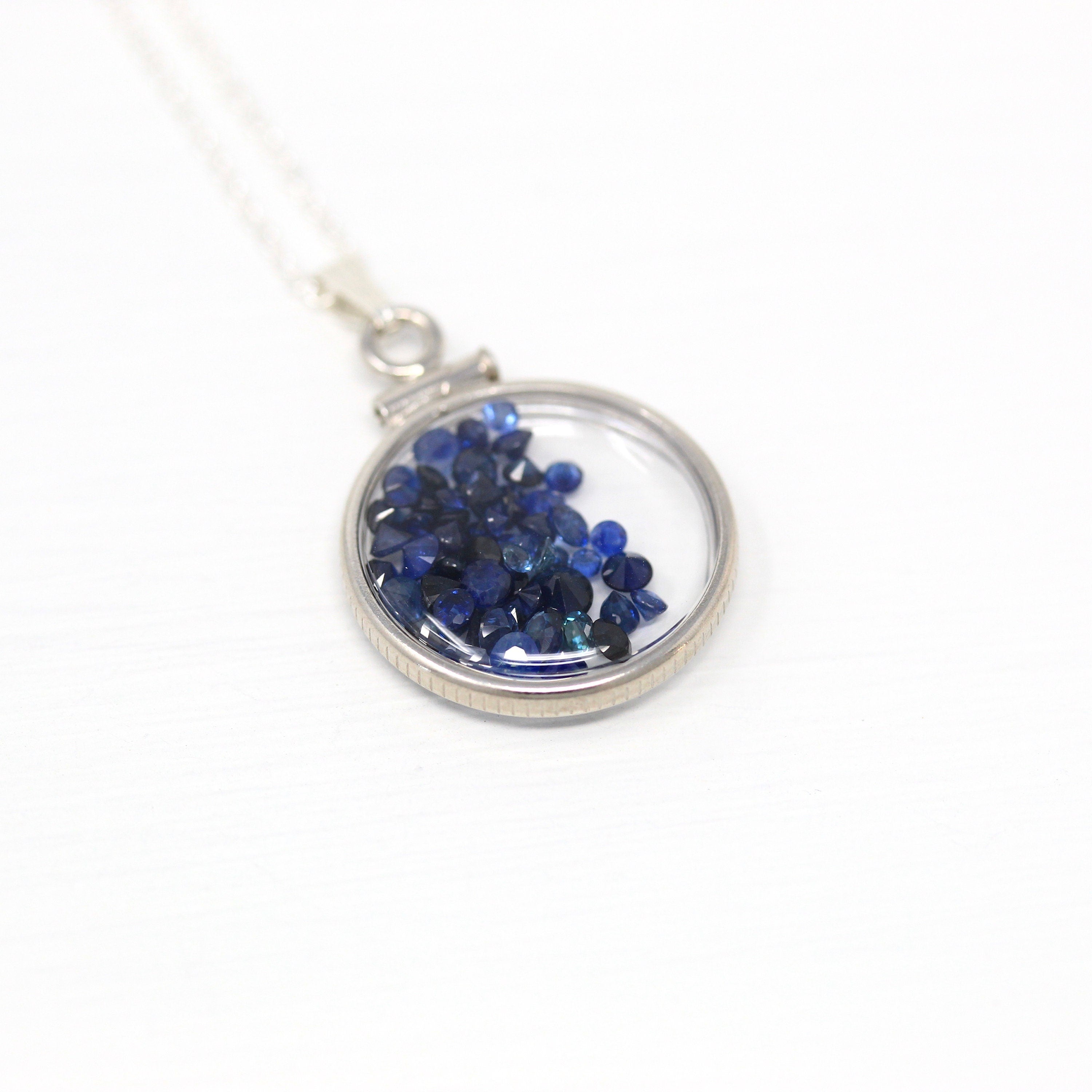 Sapphire Shaker Locket - MJV Handcrafted Sterling Silver Genuine Gems Clear Pendant - 2.5 Carats TW Blue Round Gemstone September Birthstone