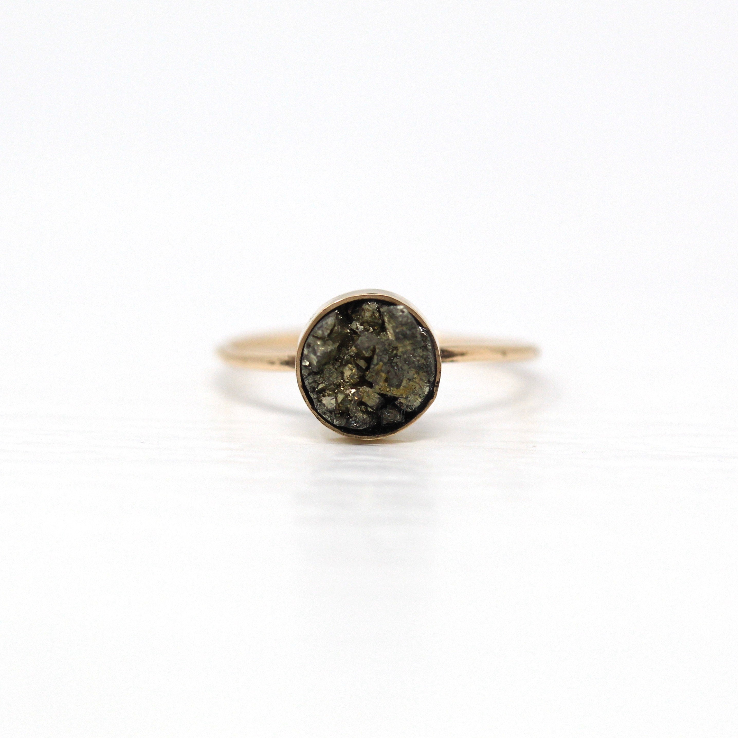 Sale - Antique Pyrite Ring - Edwardian 10k Yellow Gold Stick Pin Conversion - Antique Circa 1910s Era Size 3 1/2 Genuine Metallic Jewelry