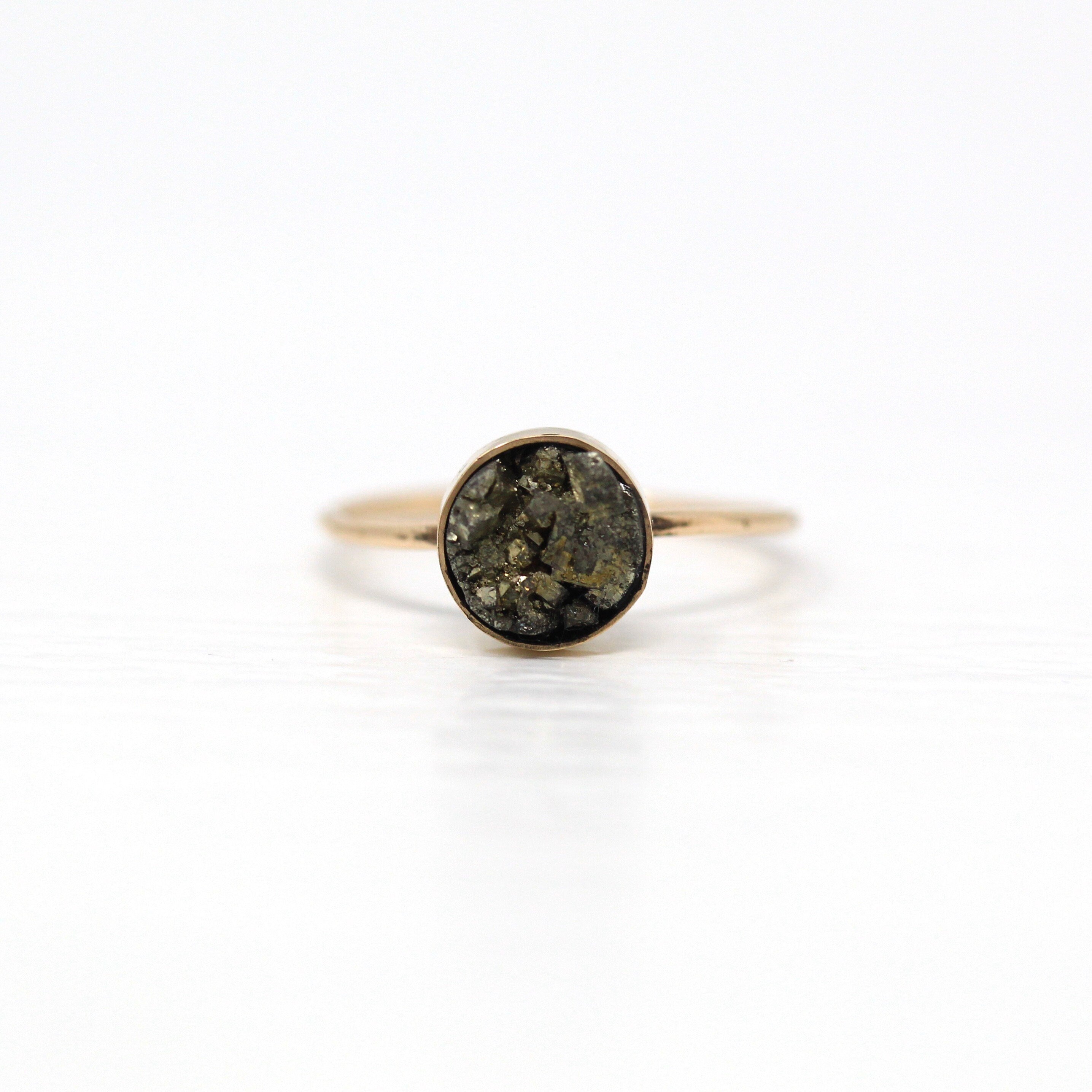 Sale - Antique Pyrite Ring - Edwardian 10k Yellow Gold Stick Pin Conversion - Antique Circa 1910s Era Size 3 1/2 Genuine Metallic Jewelry