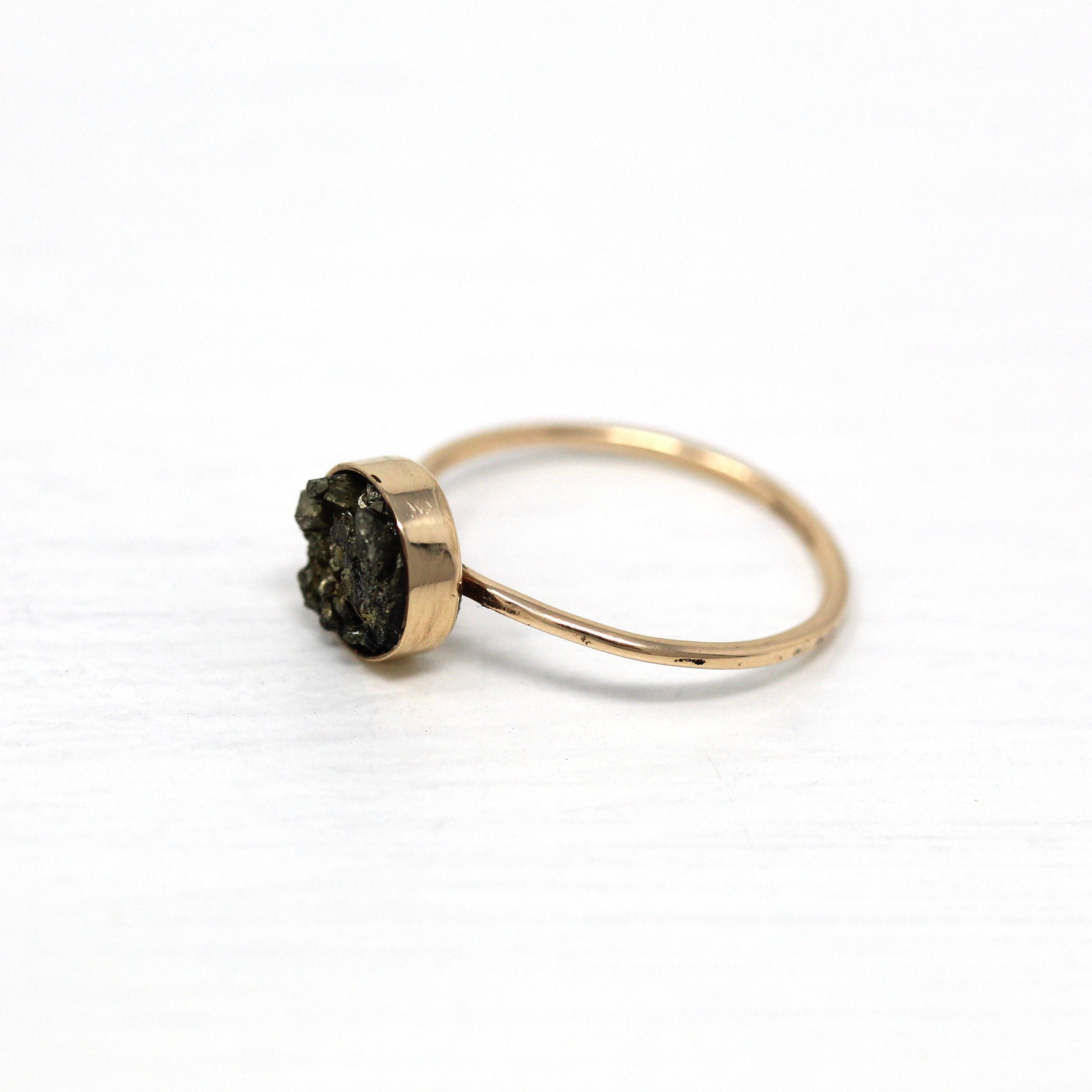 Sale - Antique Pyrite Ring - Edwardian 10k Yellow Gold Stick Pin Conversion - Antique Circa 1910s Era Size 3 1/2 Genuine Metallic Jewelry