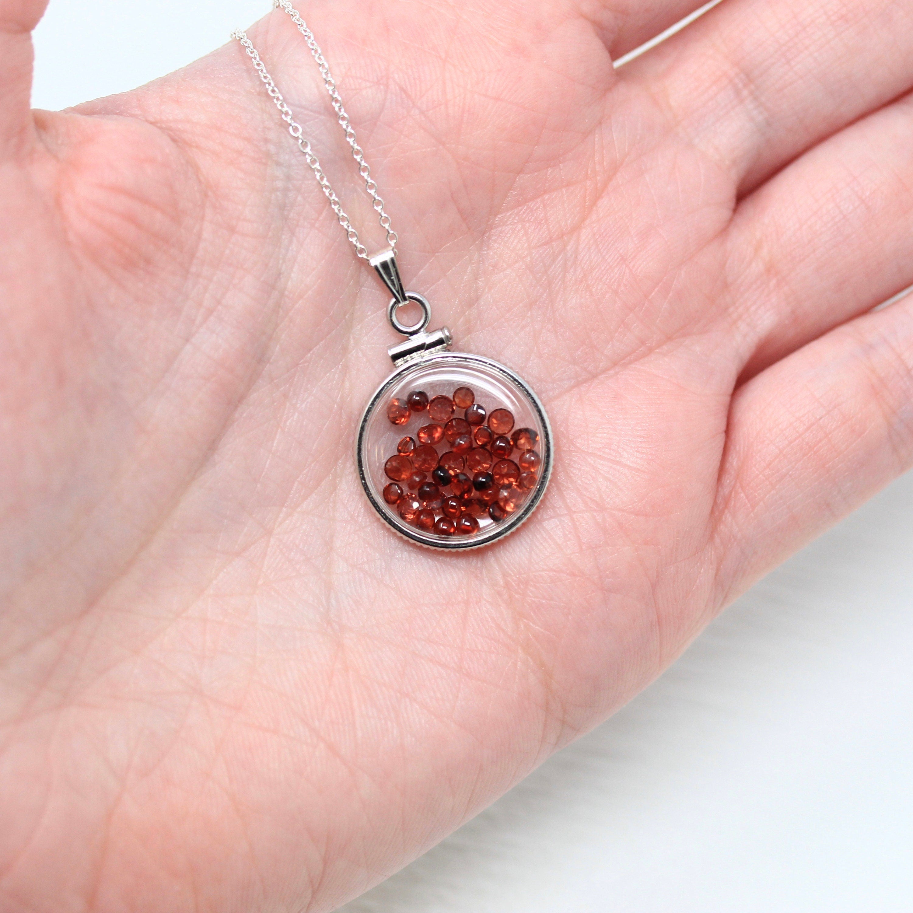 Garnet Shaker Locket - Handcrafted Sterling Silver Genuine Gems Clear Pendant - New 2.5 CTW Red Round Gemstones January Birthstone Jewelry