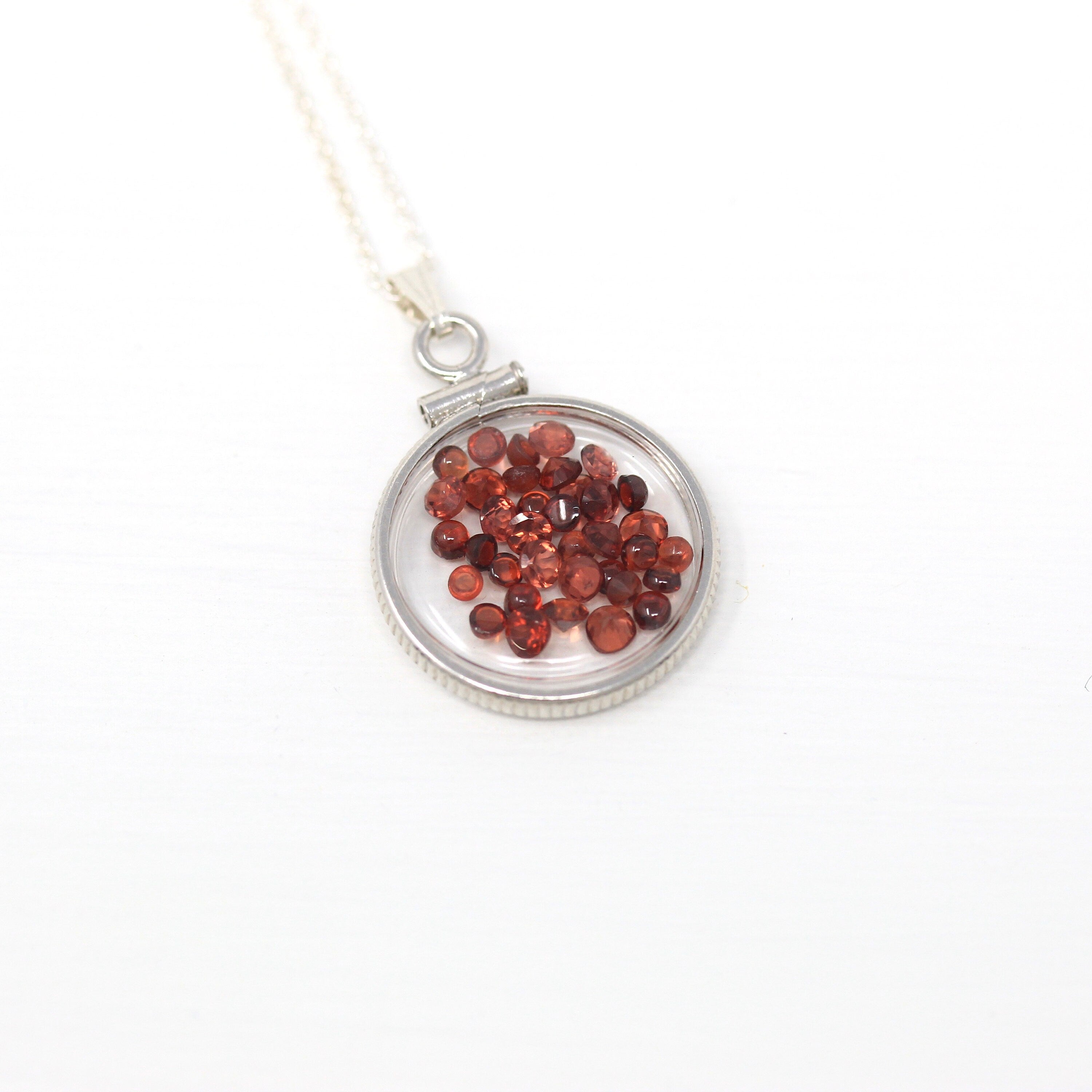 Garnet Shaker Locket - Handcrafted Sterling Silver Genuine Gems Clear Pendant - New 2.5 CTW Red Round Gemstones January Birthstone Jewelry