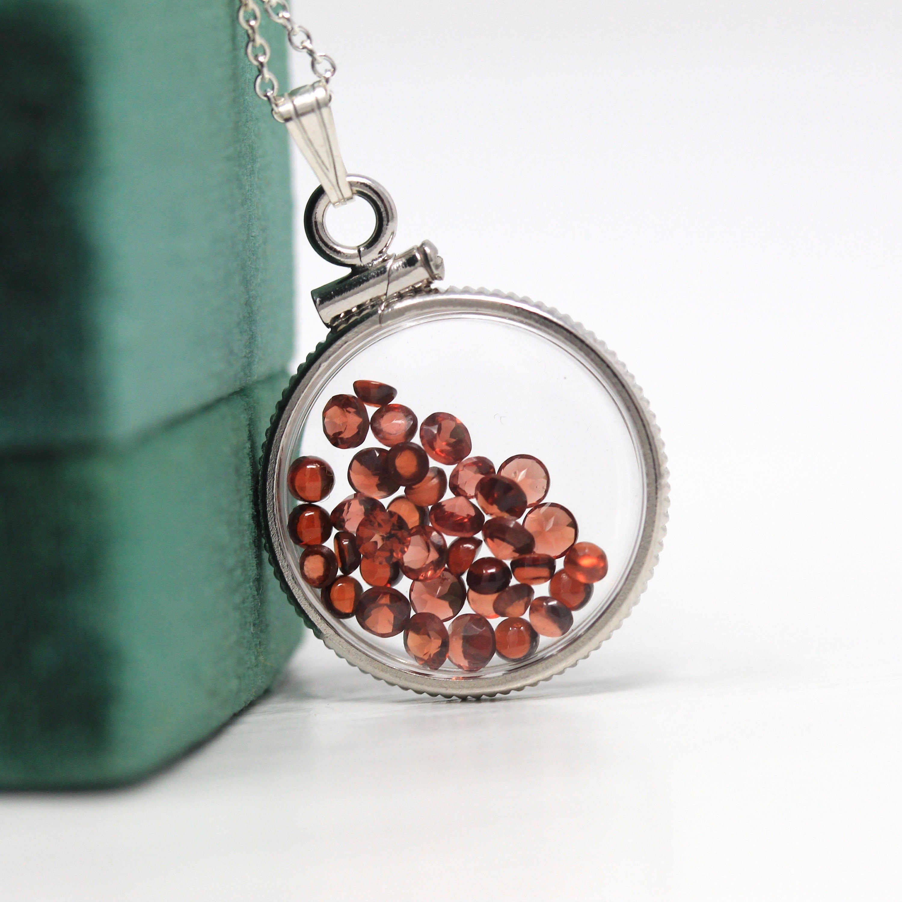 Garnet Shaker Locket - Handcrafted Sterling Silver Genuine Gems Clear Pendant - New 2.5 CTW Red Round Gemstones January Birthstone Jewelry