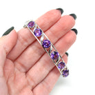 Sale - Genuine Amethyst Bracelet - Vintage 10k White Gold 9.35 Carat Purple Gems Bangle - Retro 1960s Hinged February Birthstone 60s Jewelry