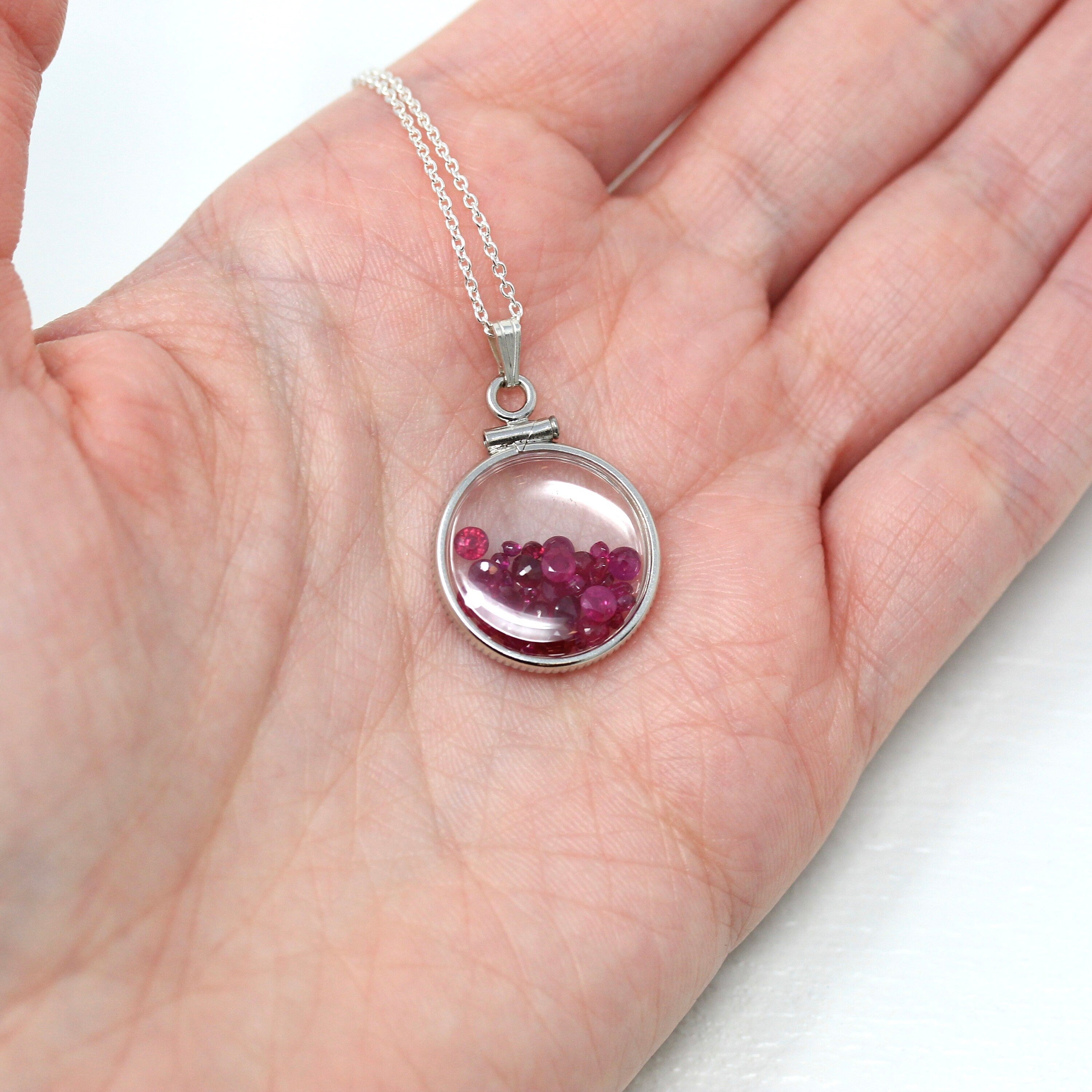 Ruby Shaker Locket - Handcrafted Sterling Silver Brand New Pendant Necklace - Genuine 2.5 CTW Reddish Pink Gemstones July Birthstone Jewelry