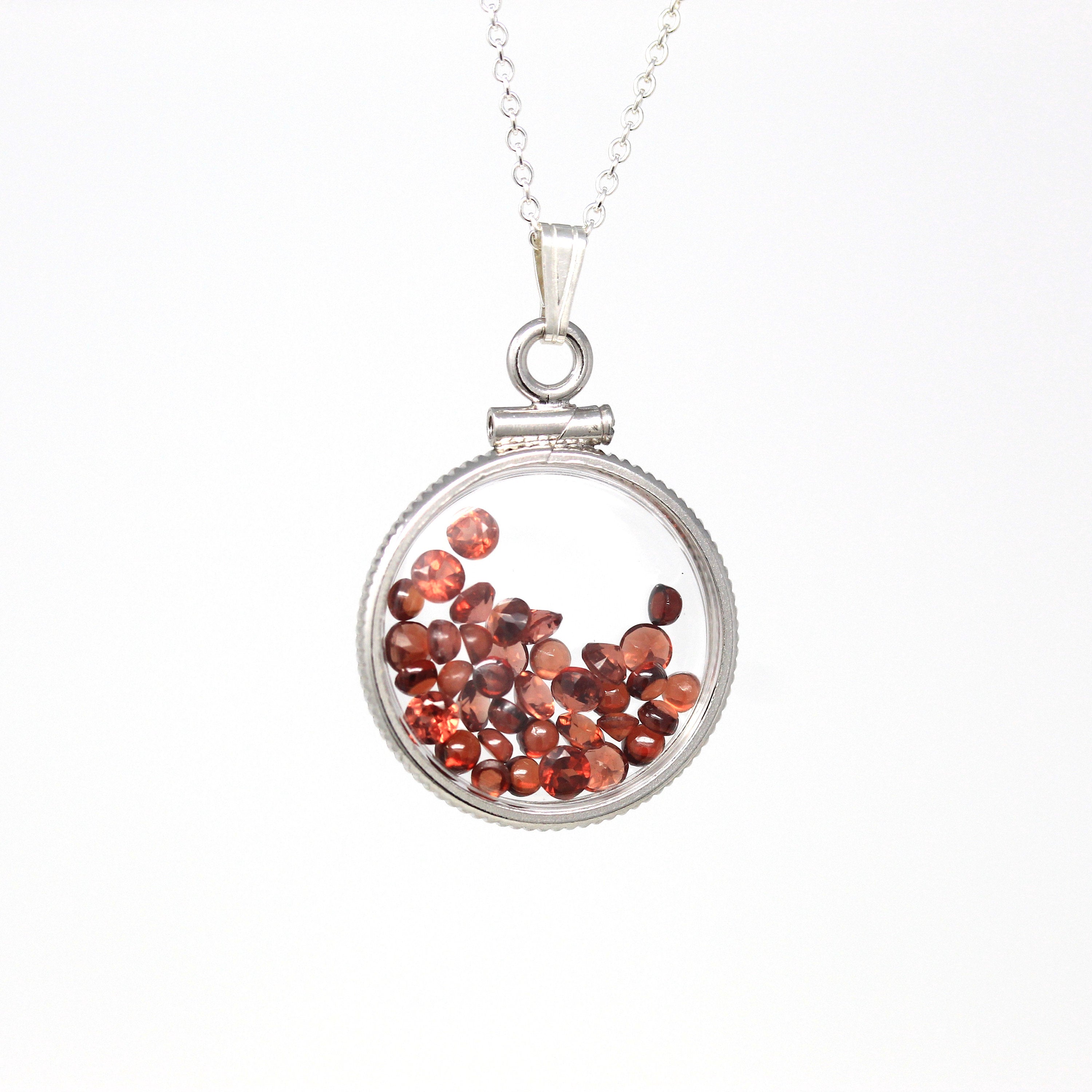 Garnet Shaker Locket - Handcrafted Sterling Silver Genuine Gems Clear Pendant - New 2.5 CTW Red Round Gemstones January Birthstone Jewelry