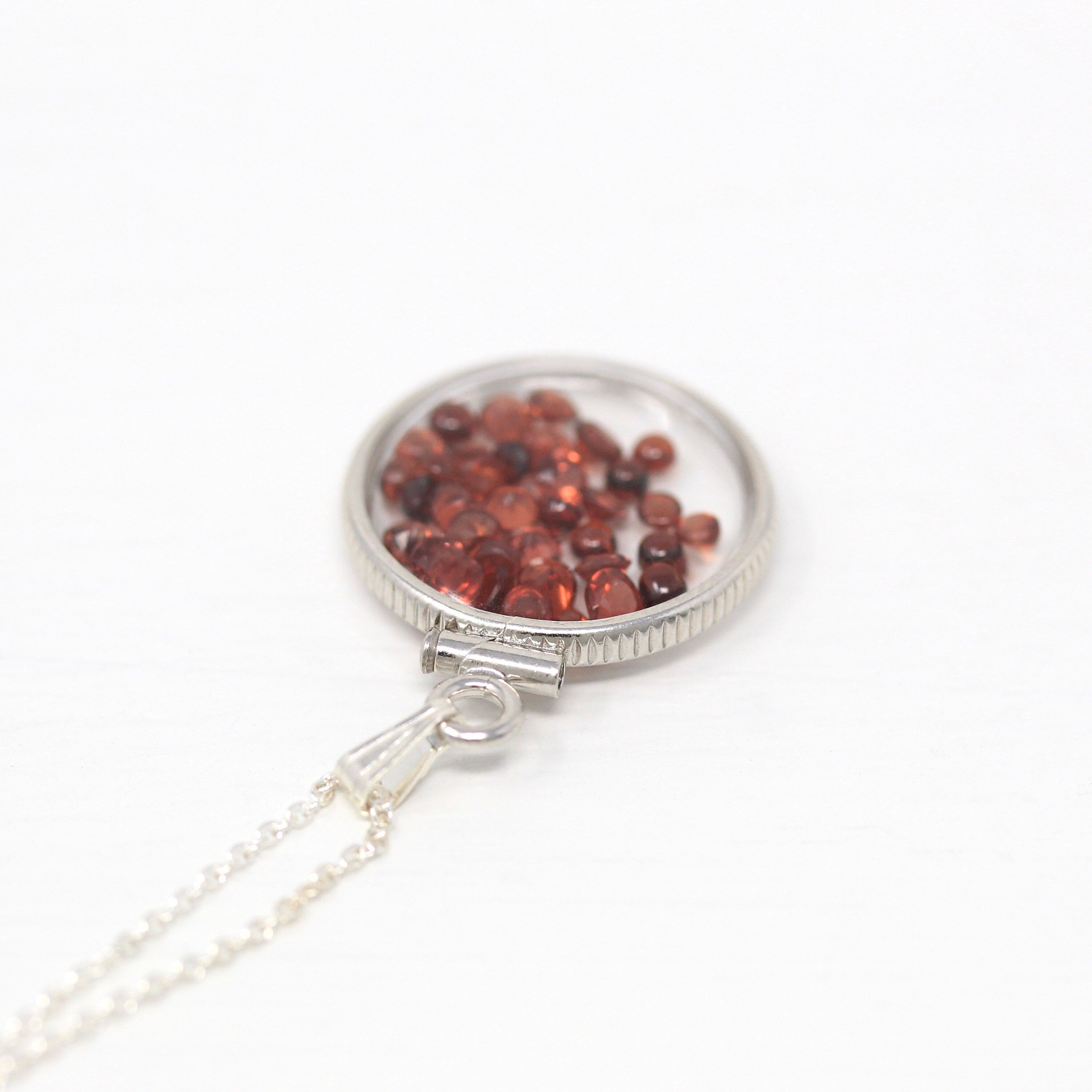 Garnet Shaker Locket - Handcrafted Sterling Silver Genuine Gems Clear Pendant - New 2.5 CTW Red Round Gemstones January Birthstone Jewelry