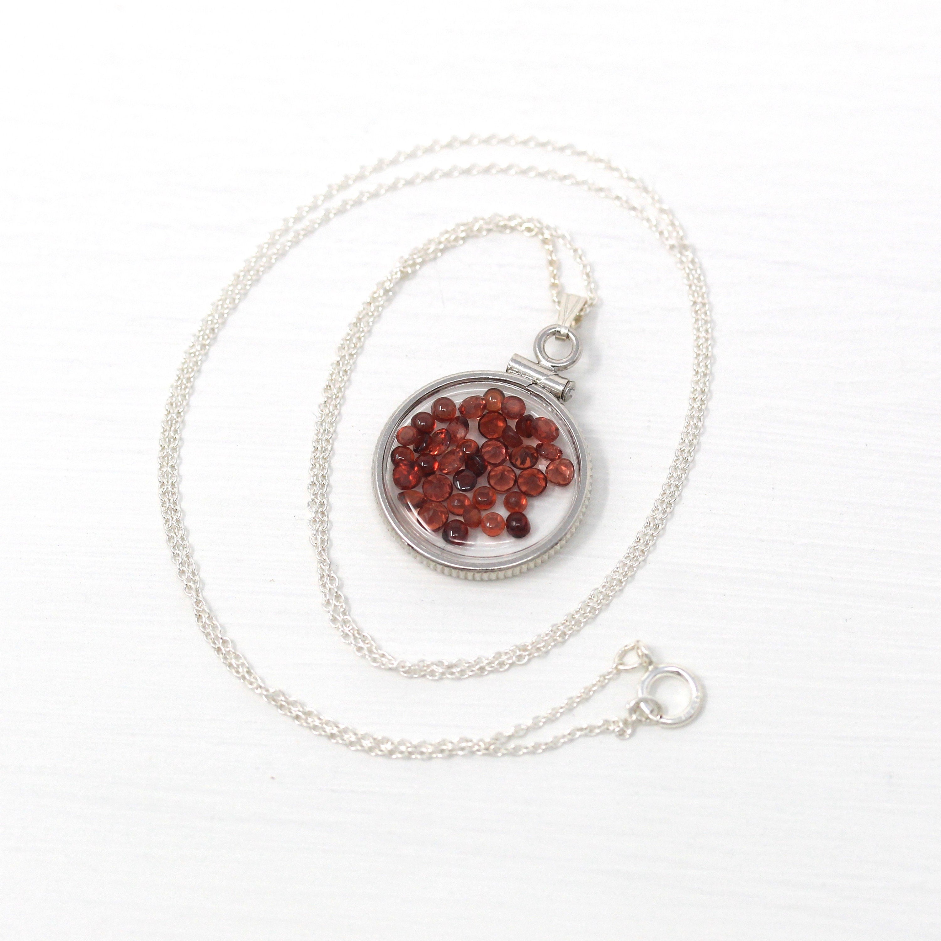 Garnet Shaker Locket - Handcrafted Sterling Silver Genuine Gems Clear Pendant - New 2.5 CTW Red Round Gemstones January Birthstone Jewelry