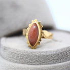 Sale - Vintage Goldstone Ring - Retro 14k Yellow Gold Marquise Cabochon Flower Statement - Circa 1940s Size 7 3/4 Floral 40s Fine Jewelry