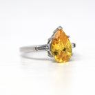 Sale - Modern Statement Ring - Estate 14k White Gold Pear Cut Yellow Cubic Zirconia - Circa 2000s Size 9 3/4 Diamond Alternative CZs Jewelry