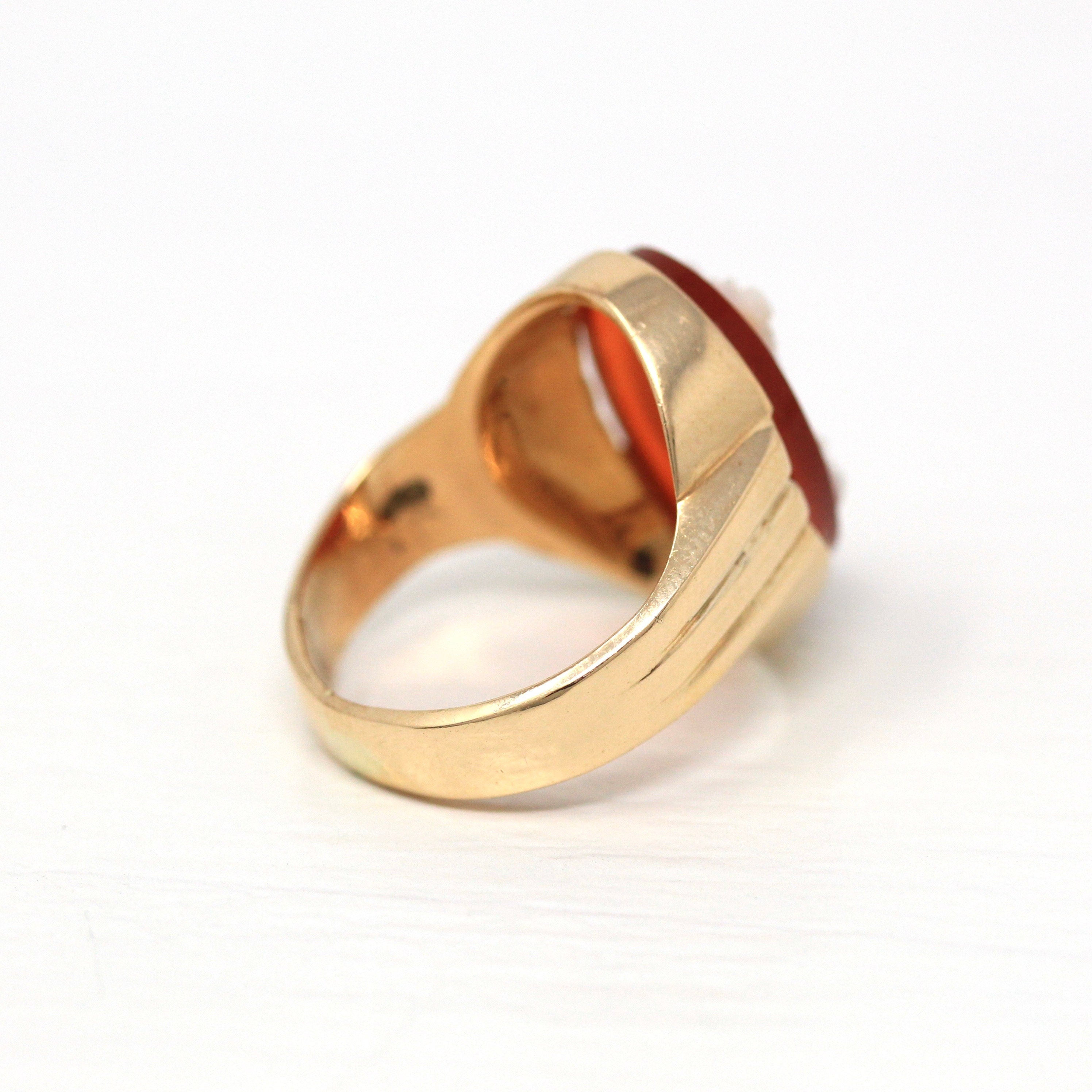 Sale Sardonyx Cameo Ring Retro Era 14k Yellow Gold Orange White Ge MJV