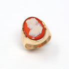 Sale - Sardonyx Cameo Ring - Retro Era 14k Yellow Gold Orange White Genuine Carved Gem - Vintage Circa 1940s Size 5.5 Woman Portrait Jewelry