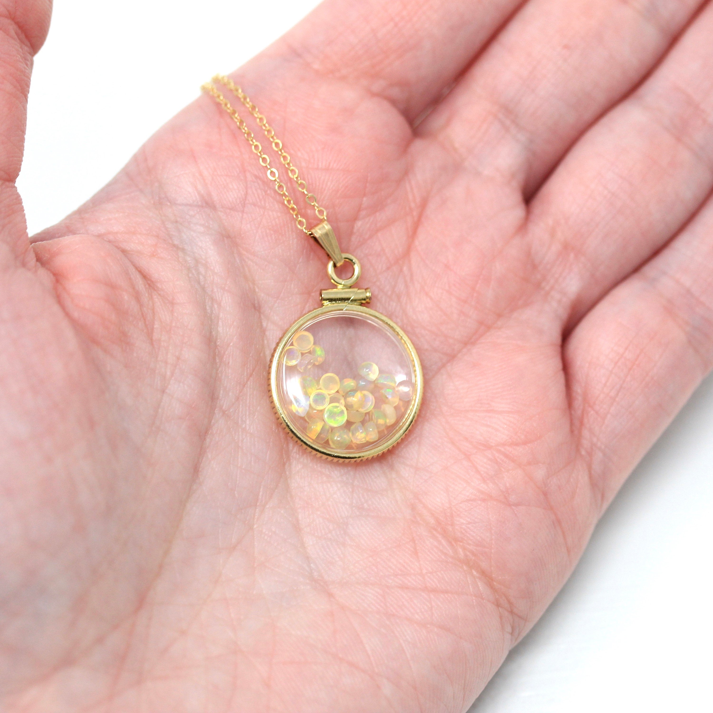 Opal Shaker Locket - Handcrafted 14k Yellow Gold Filled Lucite Pendant Necklace Charm - October Birthstone Genuine 1.5 CTW Gemstones Jewelry