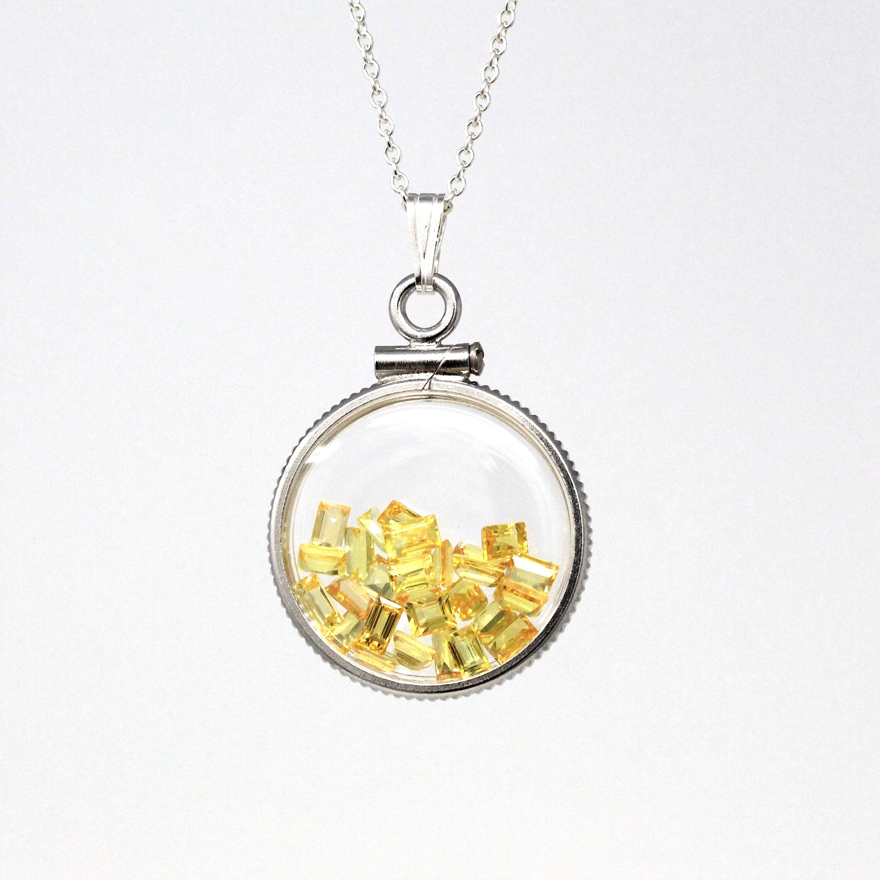 Yellow Sapphire Shaker Locket - Handcrafted Sterling Silver Lucite Genuine 2.5 CTW Gemstones Pendant - Fancy Baguette Cut Necklace Jewelry