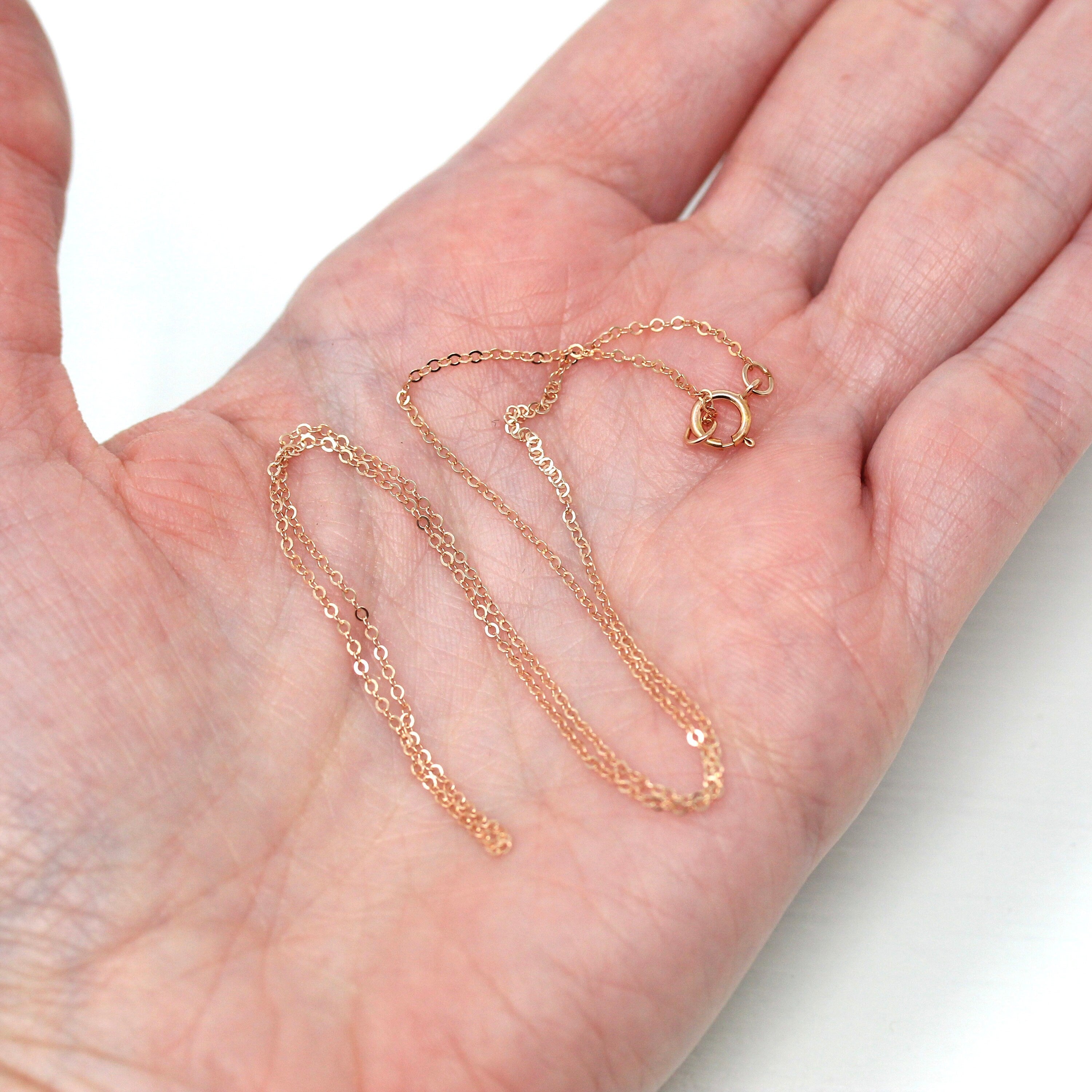 14k Rose Gold Filled Chain - 16 Inch 14/20 GF Necklace - 1.2 mm Flat Dainty Cable Chain Spring Ring Clasp - Pink GF 16" New Jewelry Supply