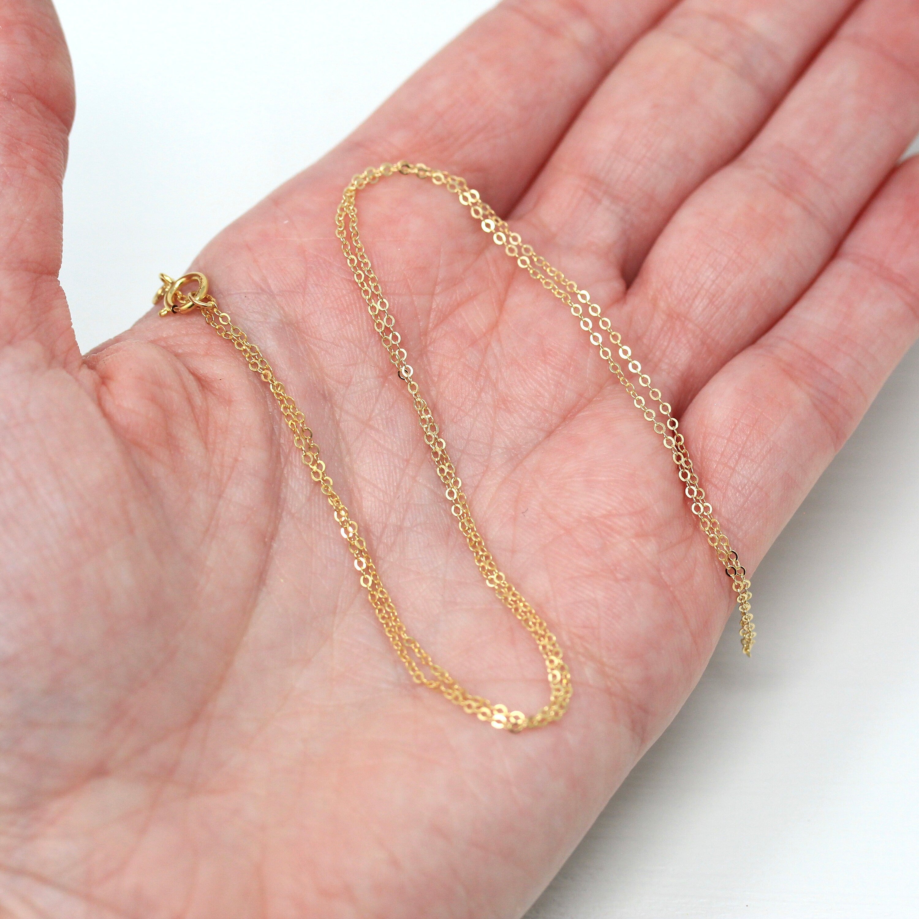 Gold Filled Chain - 18 Inch 14/20 Yellow GF Necklace - 1.5 mm Flat Dainty Cable Chain Spring Ring - Bright Finish Wholesale Jewelry Supply