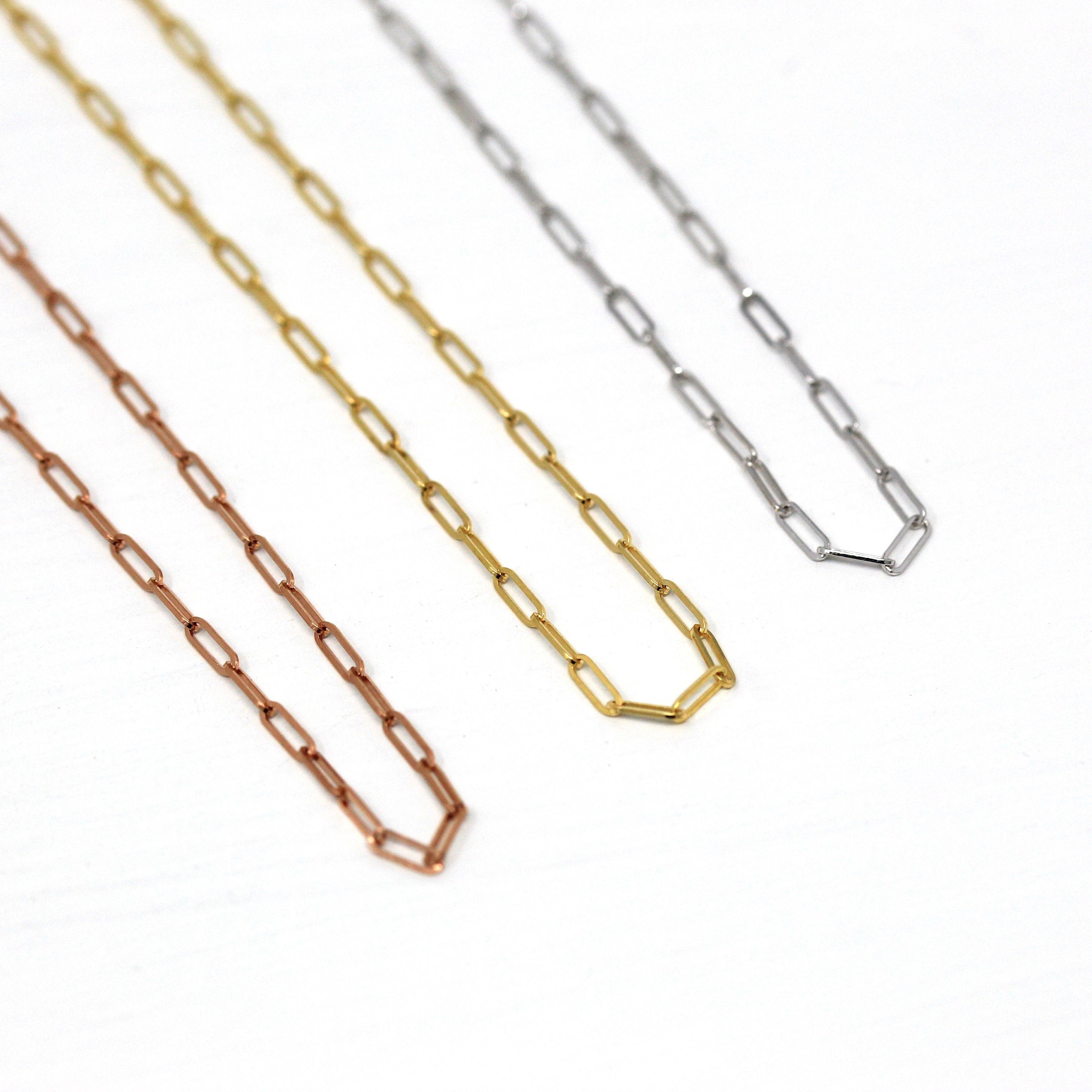 14k Rose Gold Paperclip Chain - Art Deco Style 18 Inch High Polished Dainty Link Fine Jewelry - 1.5 mm Lobster Claw Clasp Necklace Supply