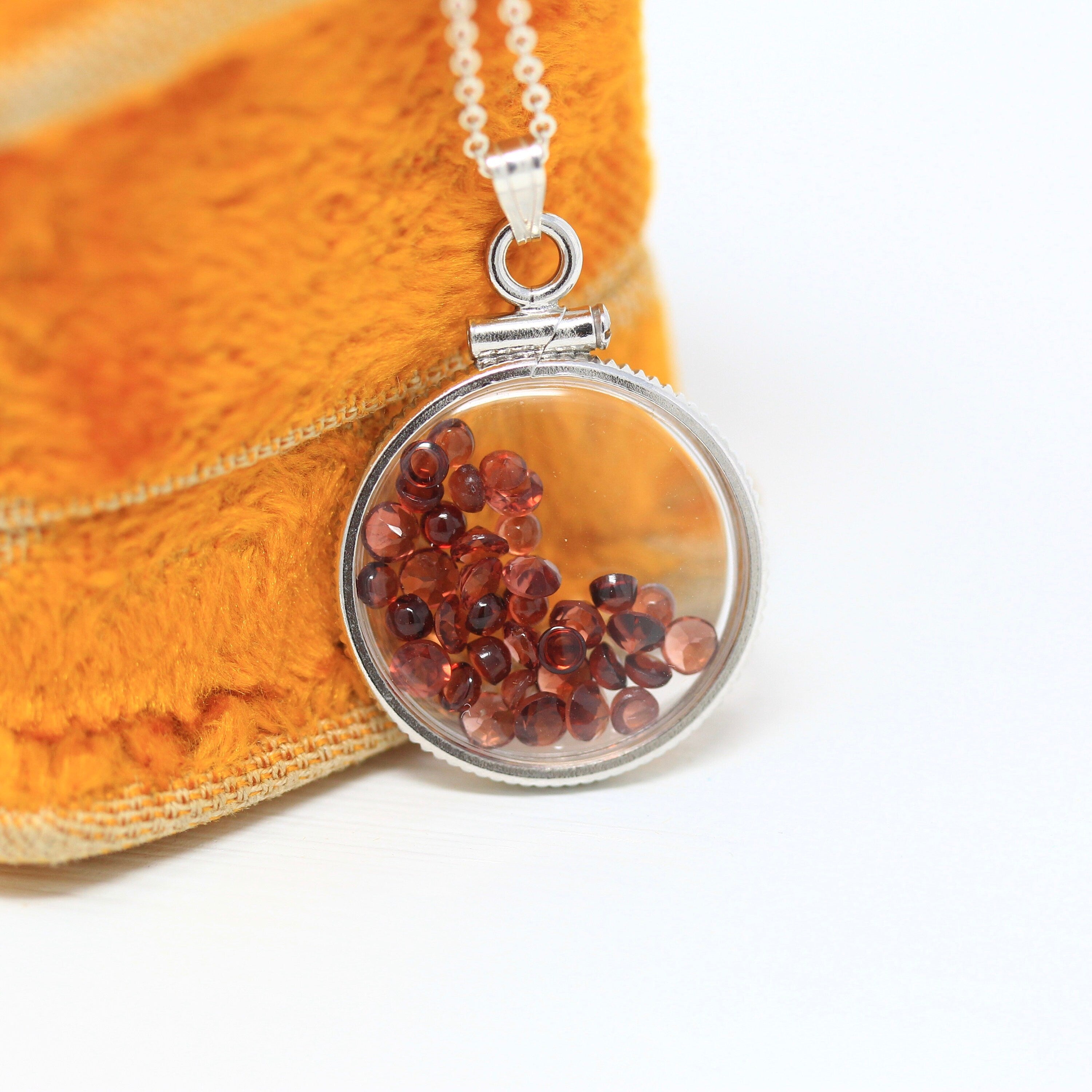 Garnet Shaker Locket - Handcrafted Sterling Silver Genuine Gems Clear Pendant - New 2.5 CTW Red Round Gemstones January Birthstone Jewelry