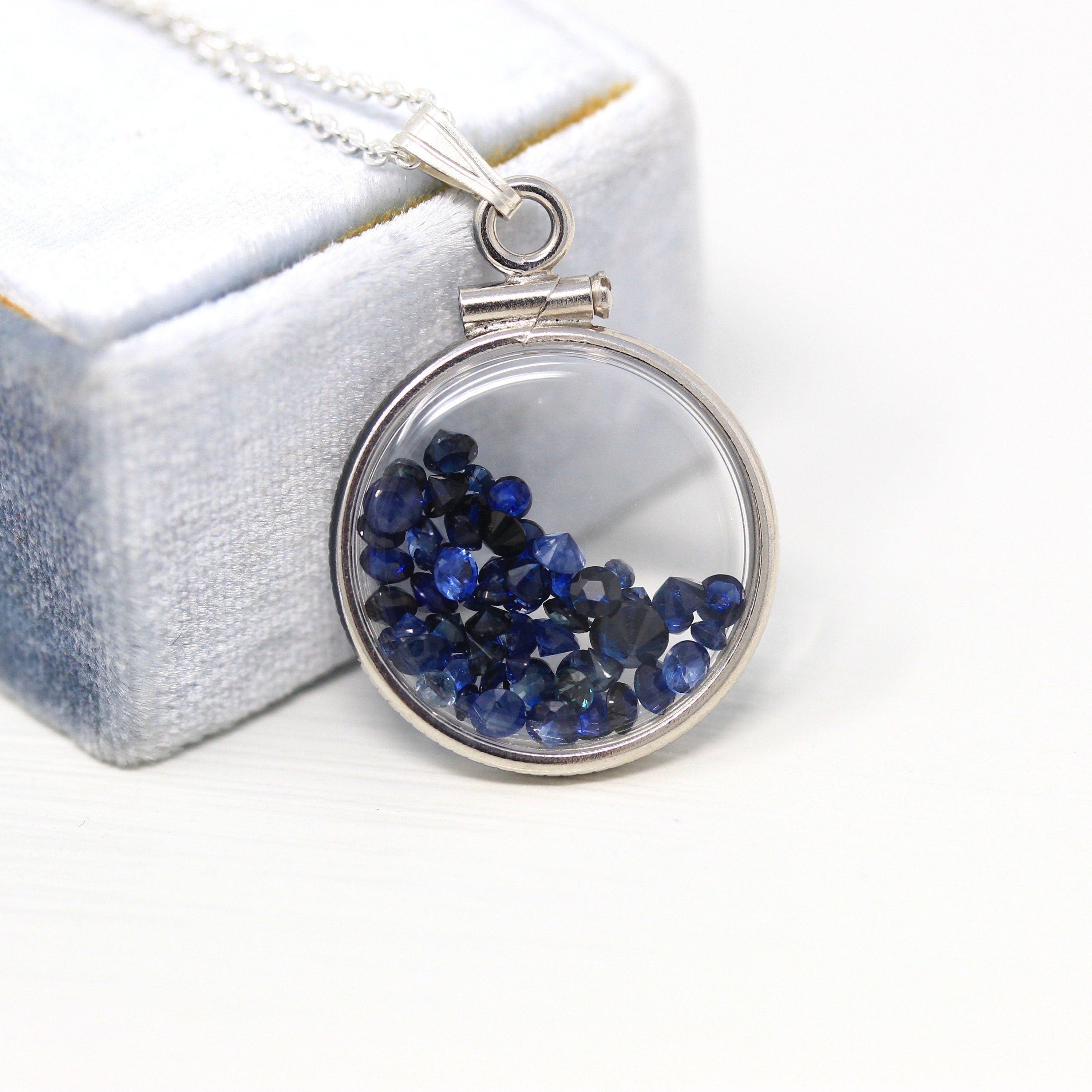 Sapphire Shaker Locket - MJV Handcrafted Sterling Silver Genuine Gems Clear Pendant - 2.5 Carats TW Blue Round Gemstone September Birthstone