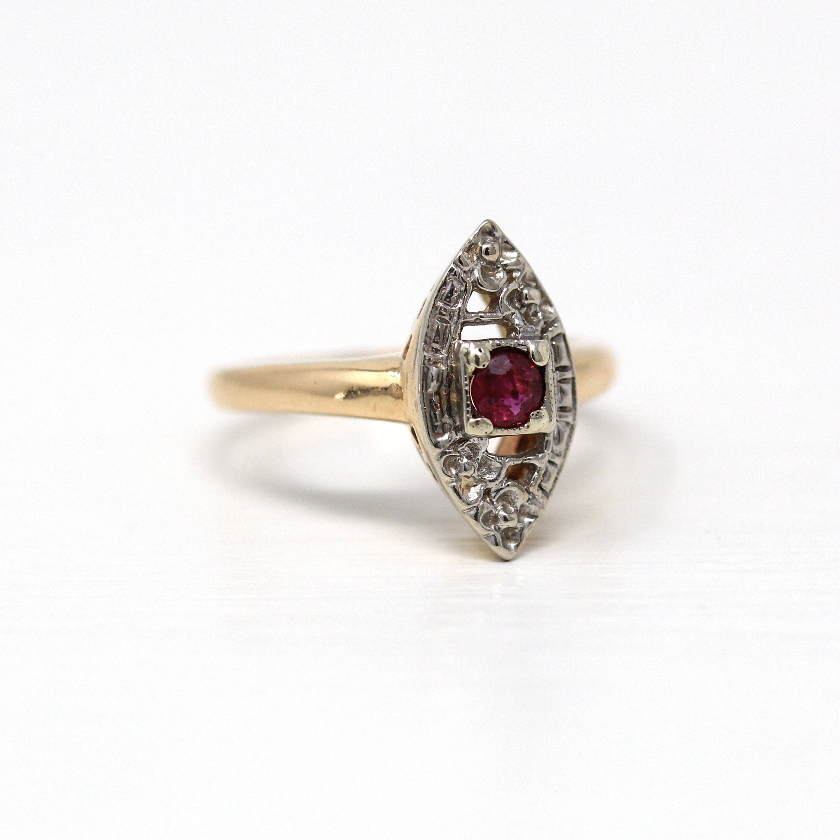 Sale - Genuine Ruby Ring - Retro 10k Yellow Gold Round Faceted .13 CT Red Stone - Vintage Circa 1940s Era Size 3 1/4 July Birthstone Jewelry