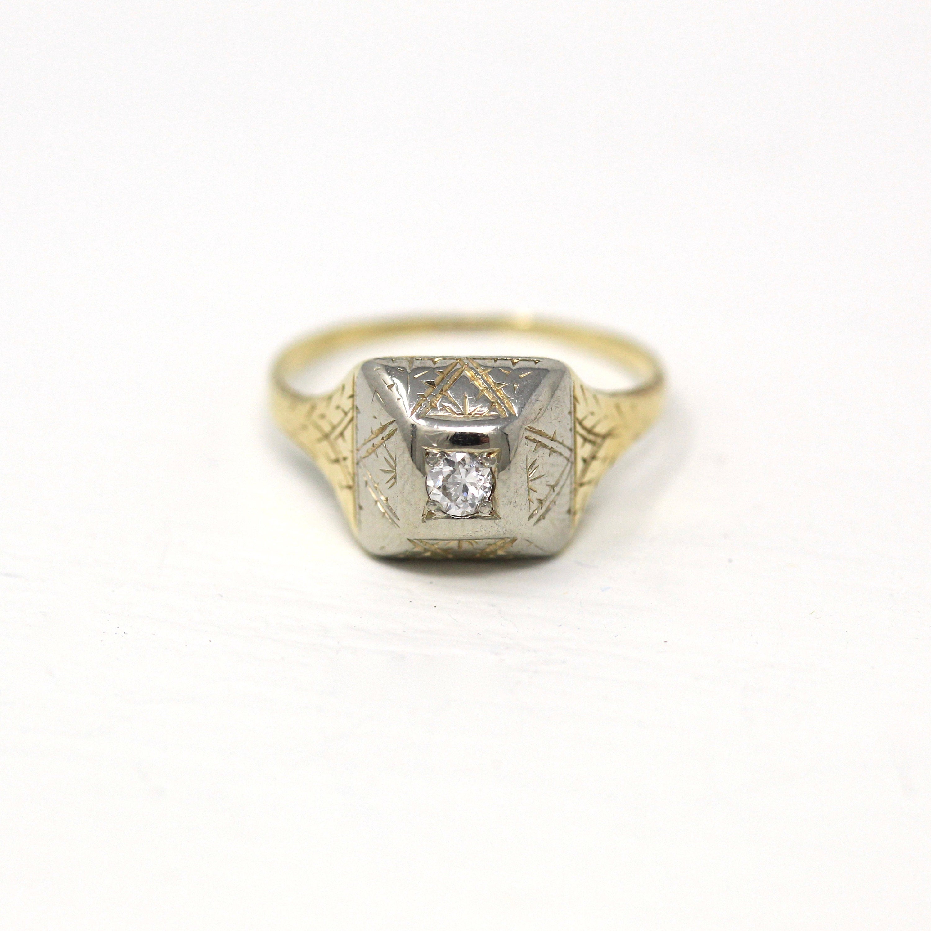 Sale - Vintage Diamond Ring - Art Deco Era 14k Yellow & 18k White Gold .10 CT Gem - Vintage Circa 1920s Size 6 Fine Engagement 30s Jewelry