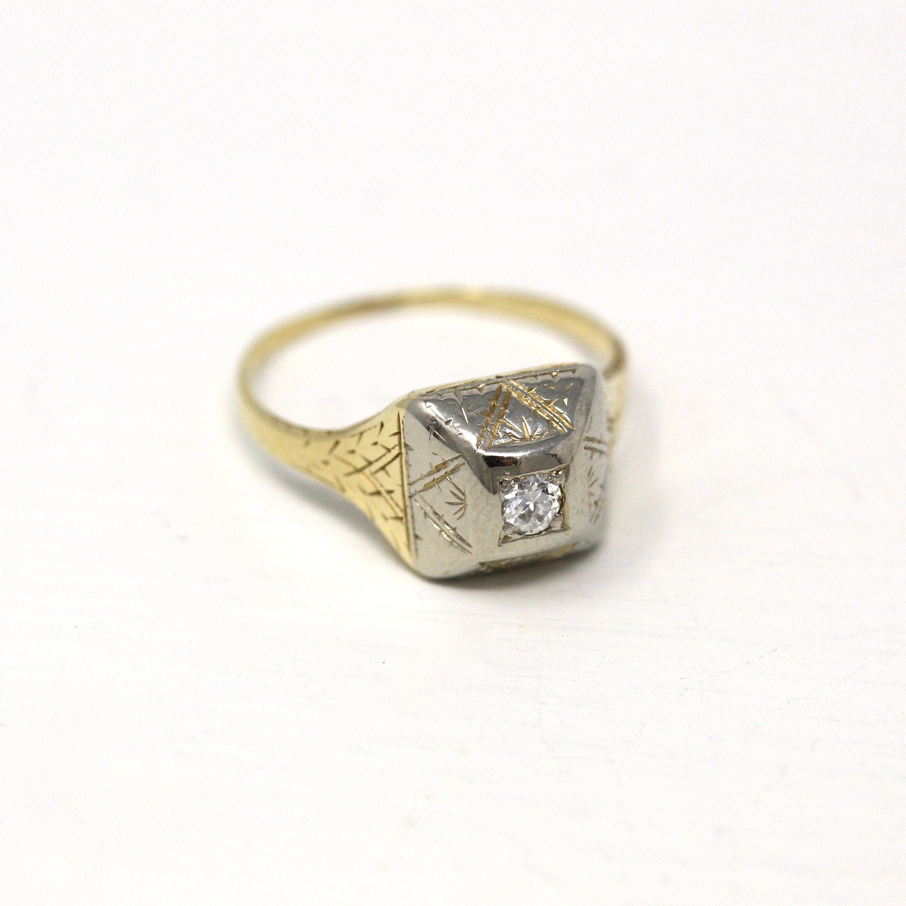 Sale - Vintage Diamond Ring - Art Deco Era 14k Yellow & 18k White Gold .10 CT Gem - Vintage Circa 1920s Size 6 Fine Engagement 30s Jewelry