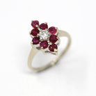 Sale - Modern Navette Ring - Estate 14k White Gold Marquise Cluster Glass Filled Ruby - Modern 2000's Size 5.25 Diamond .2 CT Fine Jewelry