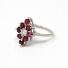 Sale - Modern Navette Ring - Estate 14k White Gold Marquise Cluster Glass Filled Ruby - Modern 2000's Size 5.25 Diamond .2 CT Fine Jewelry