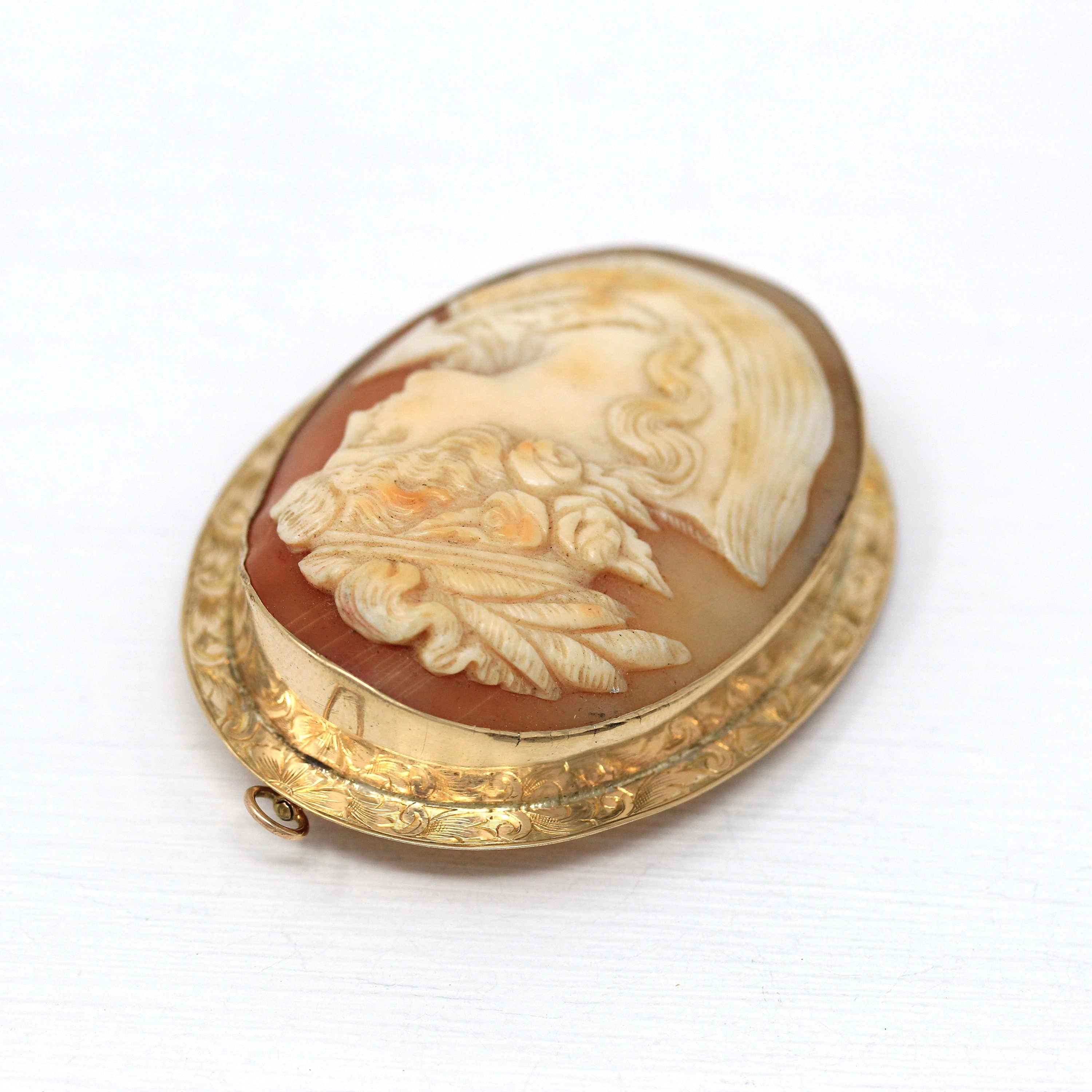 Edwardian / art deco sale 10k gold carved shell cameo pin / pendant JL 071321bCIZHE